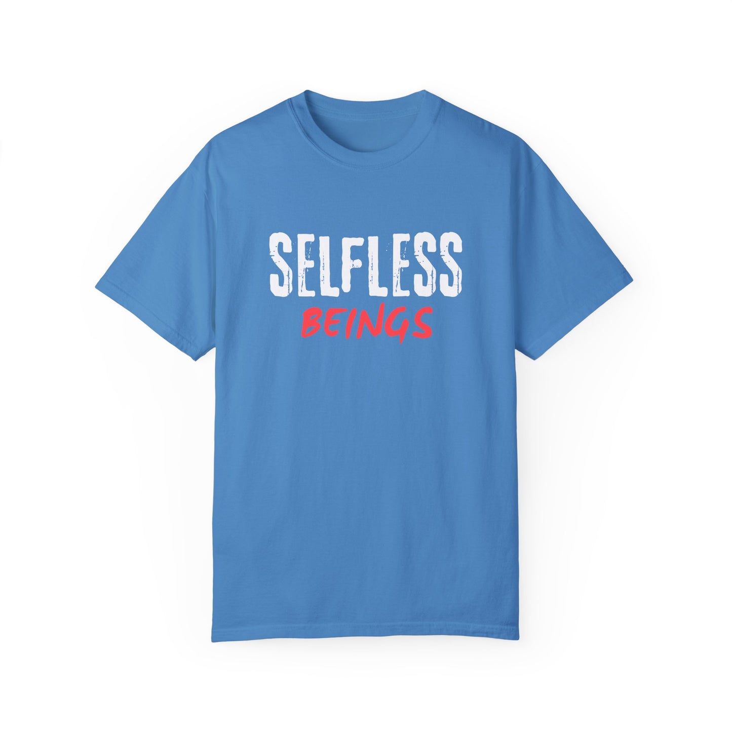 Unisex Dog Lover T-Shirt With Text "Selfless Beings" Designed Using White and Red Effect