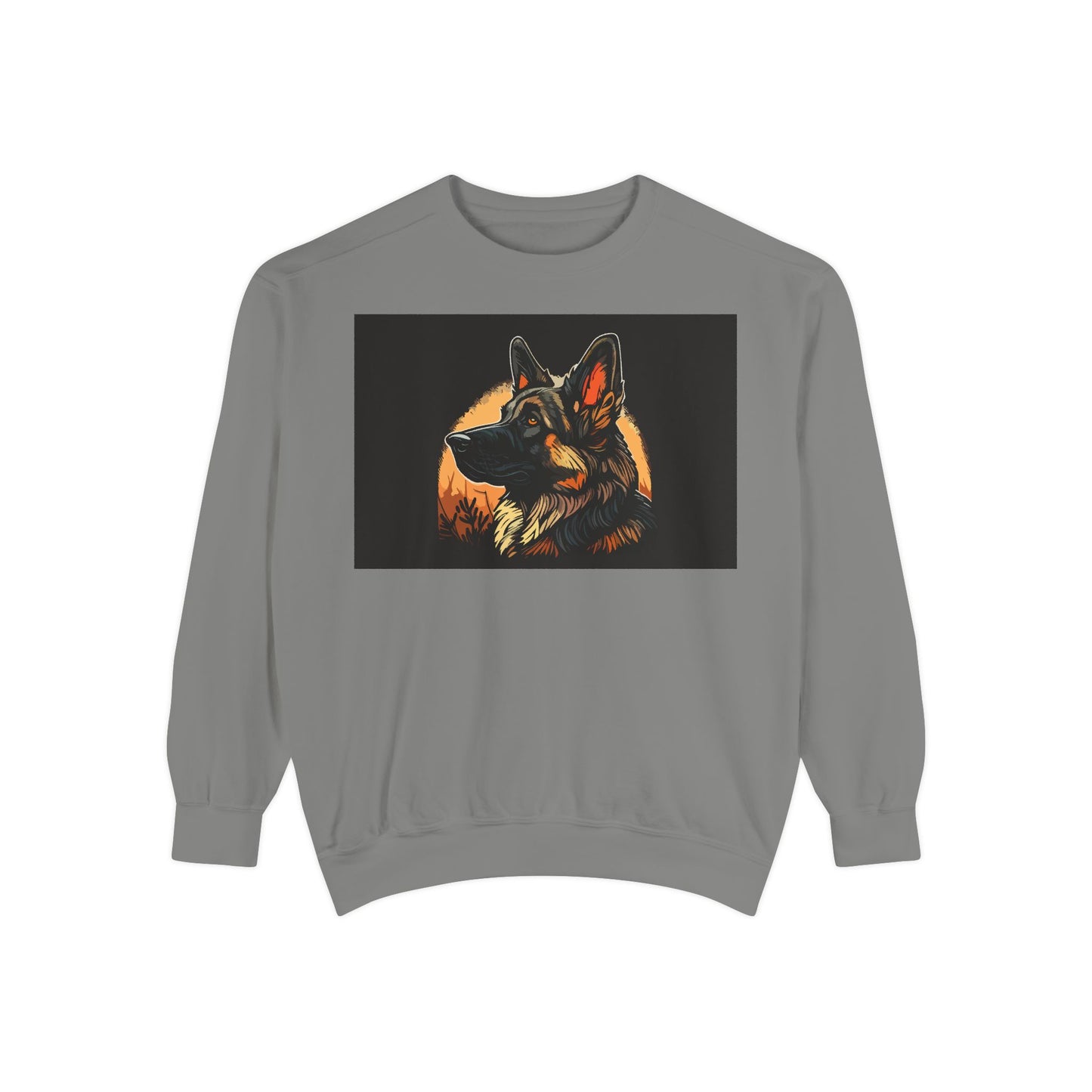 Unisex Dog Lover Sweatshirt With a Close Up Graphic of a German Shepherd In Front of Moon