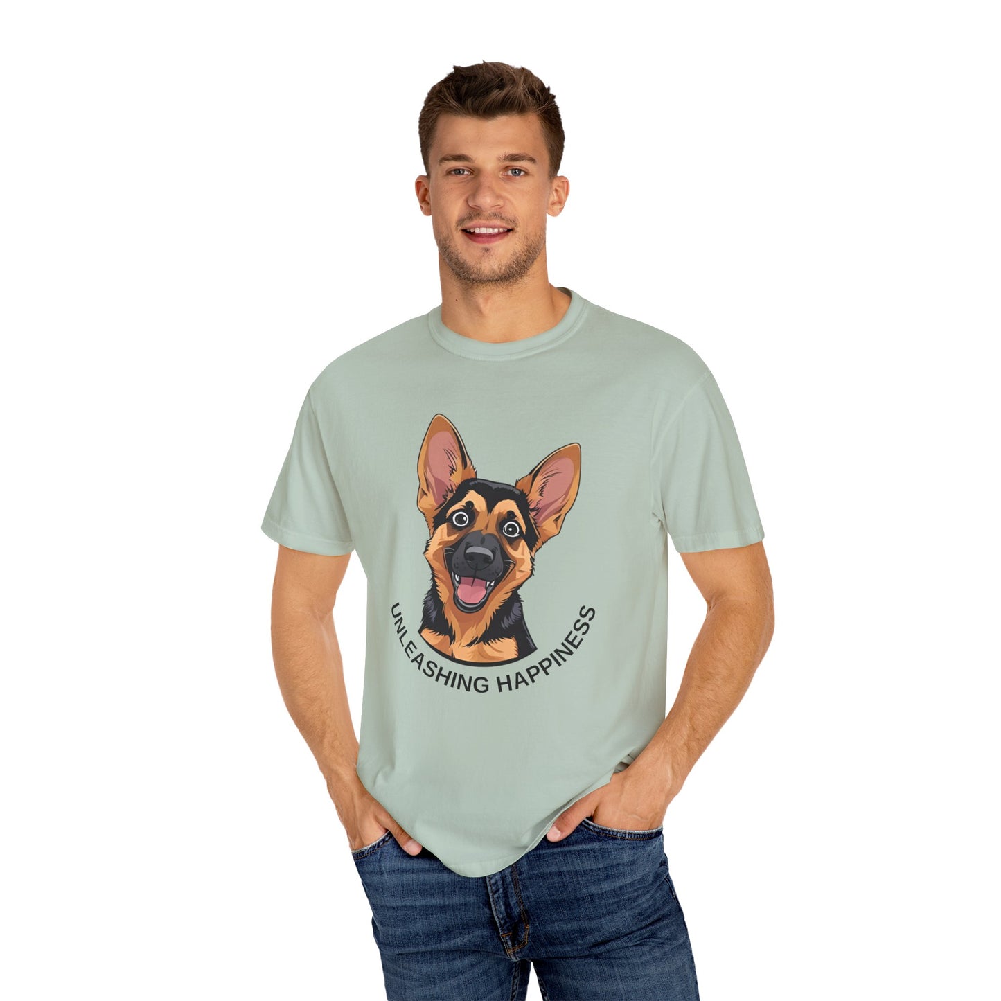 Happy Dog Graphic Tee, Unisex German Shepherd Puppy T-Shirt - Unleashing Happiness, Pet Lover Gift, Animal Lovers Apparel, Unique Dog Lover Shirt