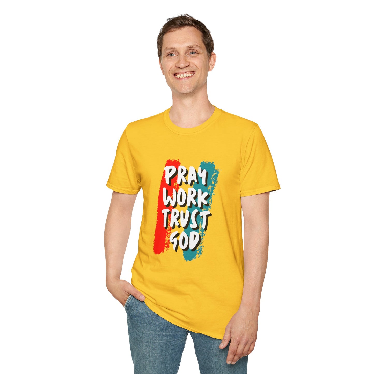 Inspiration Unisex T-Shirt - Pray, Work, Trust God, Motivational Tee, Faith-Based Apparel, Casual Wear, Gift for Believers, Christian Clothing
