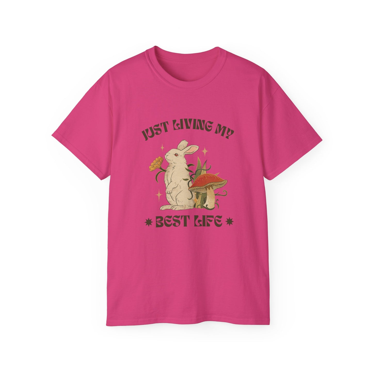 Unisex Ultra Cotton Tee - Just Living My Best Life Bunny Design, Cute Rabbit Shirt, Gift for Animal Lovers, Spring Fashion