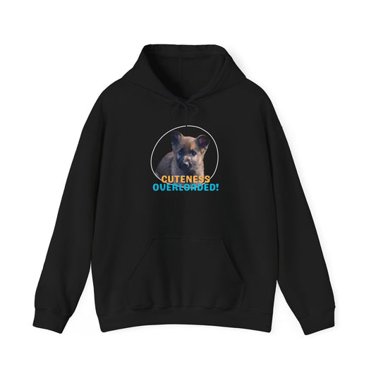 Unisex Dog Lover Hoodie With Cute Sable German Shepherd Puppy and Caption Cuteness Overloaded
