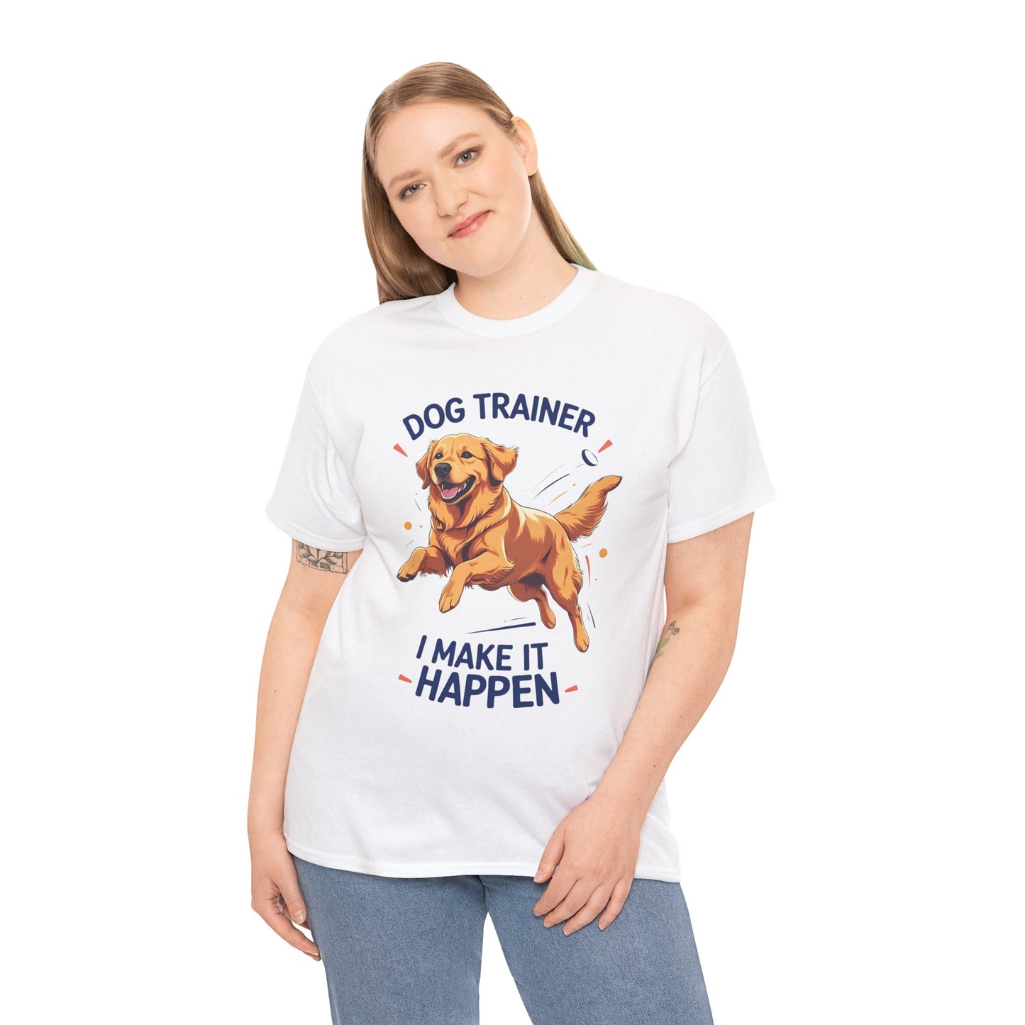 Dog Trainer Unisex Heavy Cotton Tee - I Make It Happen, Golden Retriever, Training Sessions, Gifts, Casual Wear, Animal Enthusiasts