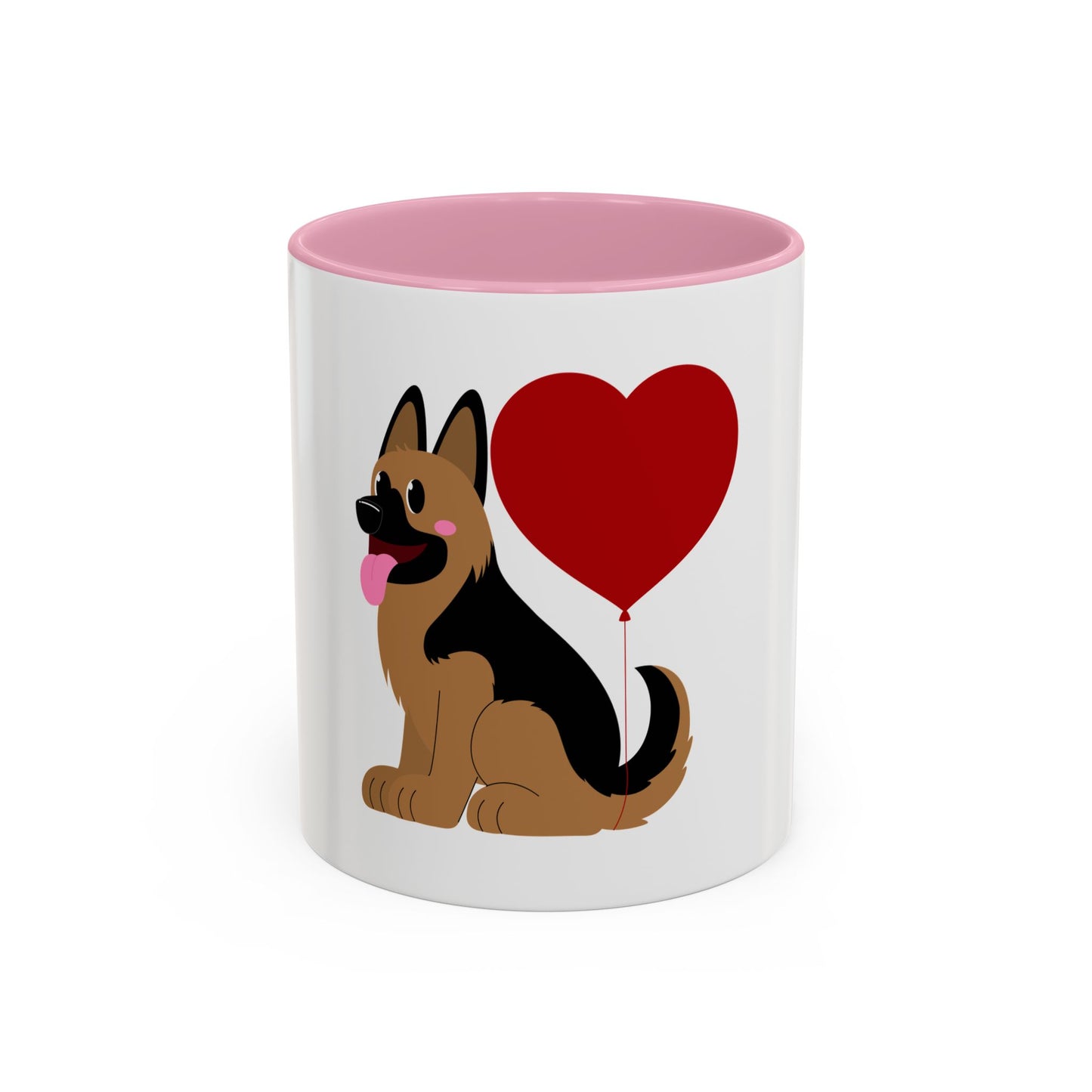 Glossy Ceramic Dog Lover Mug With a Graphic of German Shepherd Puppy and Heart Shaped Balloon Attached With Tail