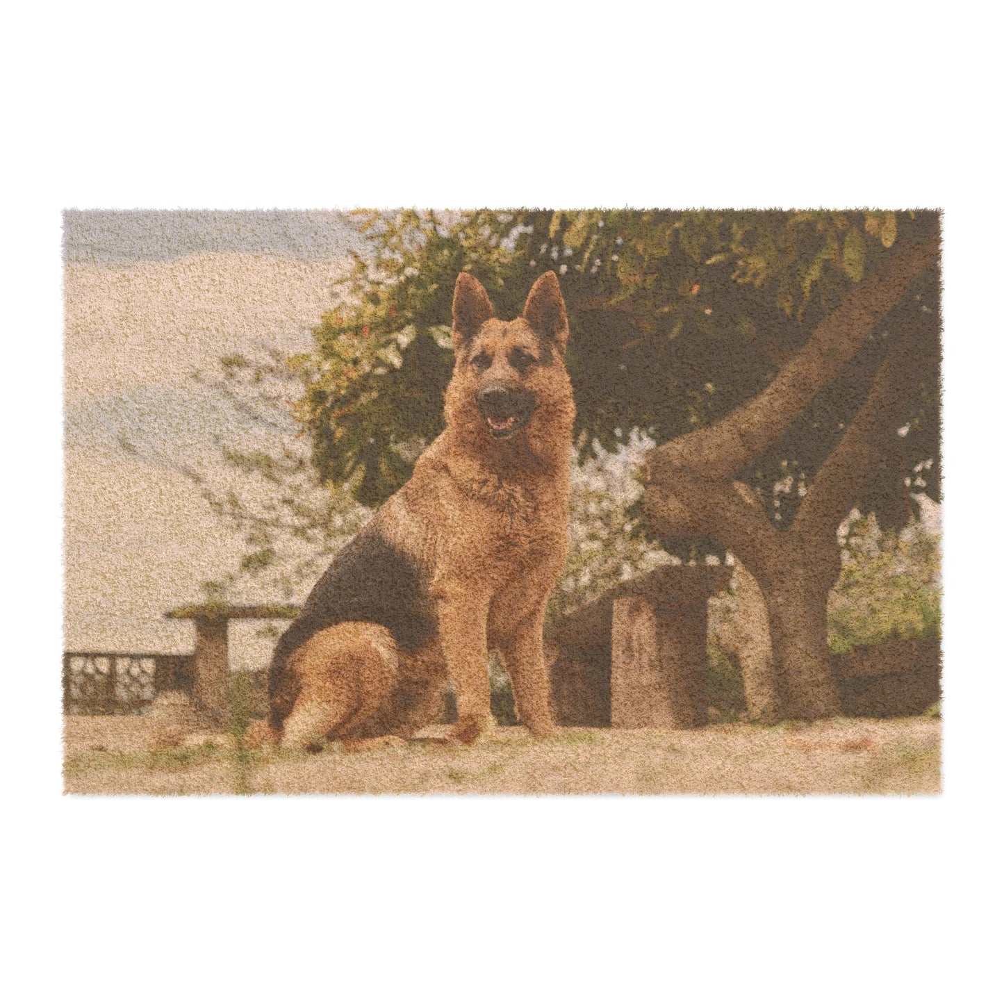 Personalized Doormat Featuring a Beautiful German Shepherd Sloppily Sitting in the Park