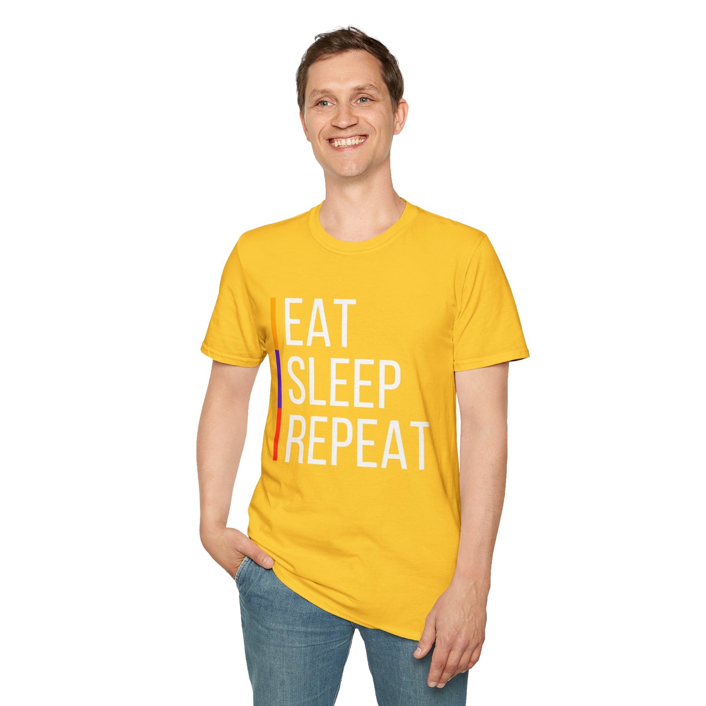 Eat Sleep Repeat Unisex Softstyle T-Shirt - Perfect for Casual Outings, Funny Gift, Relaxation Apparel, Everyday Wear, Motivational Tee