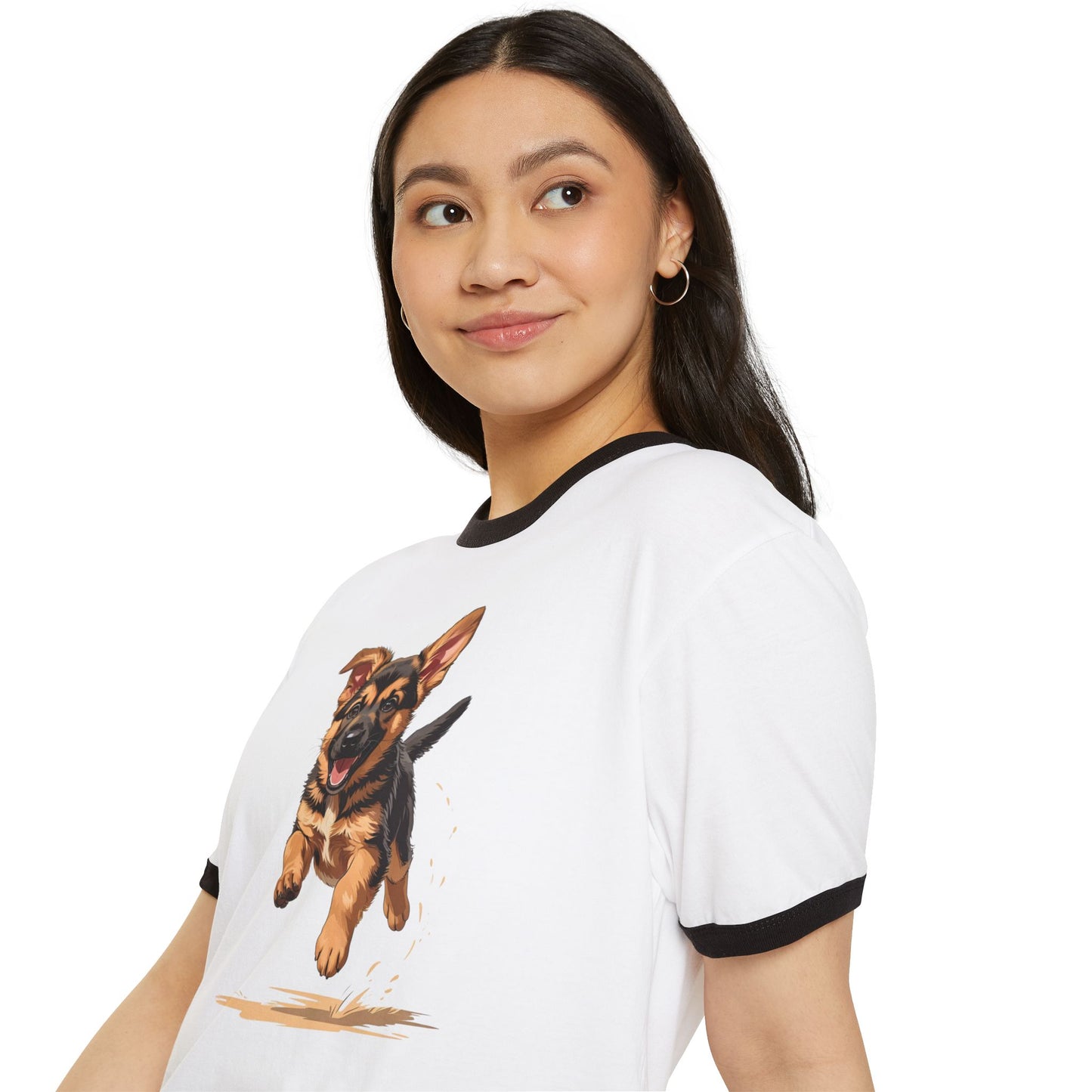Adorable Puppy Ringer T-Shirt, Dog Lover Gift, Unisex Cotton Tee, Pet Parent Apparel, Casual Wear, Birthday Gift