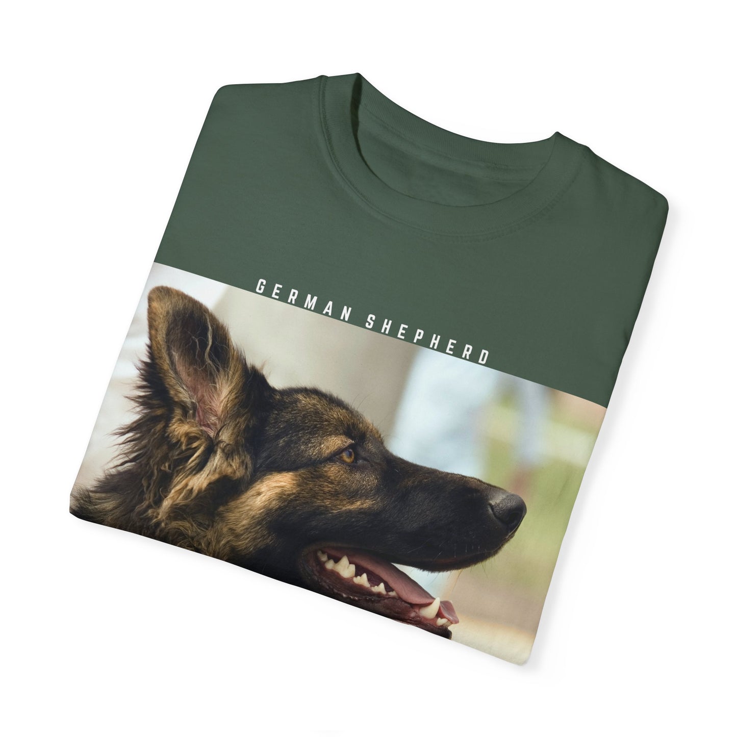 Unisex T-Shirt With Close Up Face of Working Line German Shepherd Mouth Opened and Quote A GSDs Love is Forever