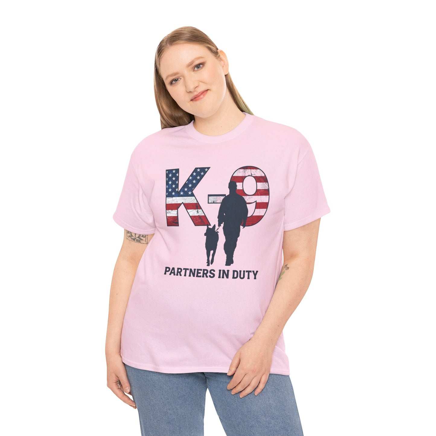 Patriotic K-9 T-Shirt - Partners in Duty Tee | Unisex Heavy Cotton Tee for Dog Lovers, Military Support, Gifts for Dog Handlers