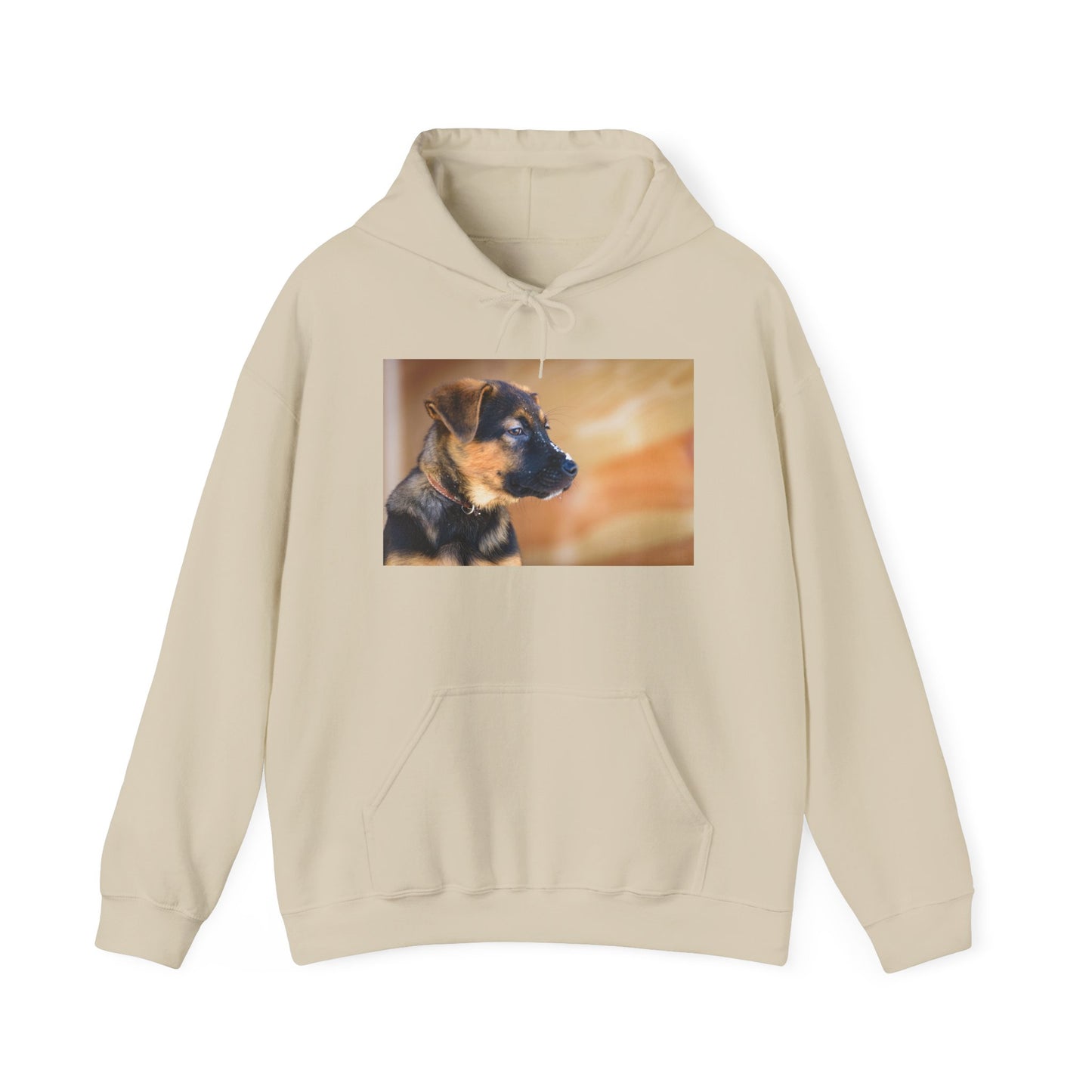 A Unisex Dog Lover Hoodie With a and Red German Shepherd Puppy With Floppy Ears