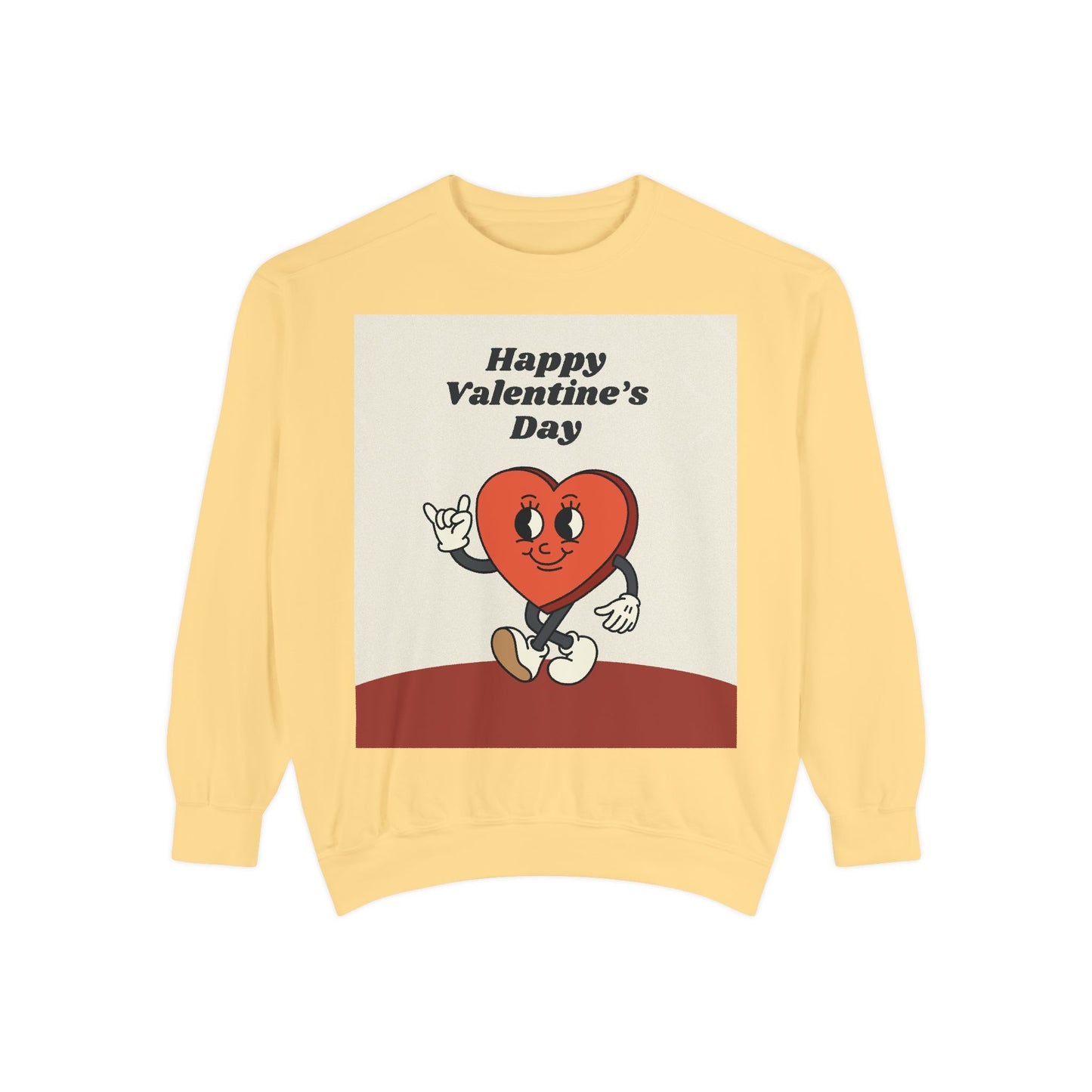 Unisex Valentine's Day Sweatshirt With a Heart Character and Caption Happy Valentine's Day
