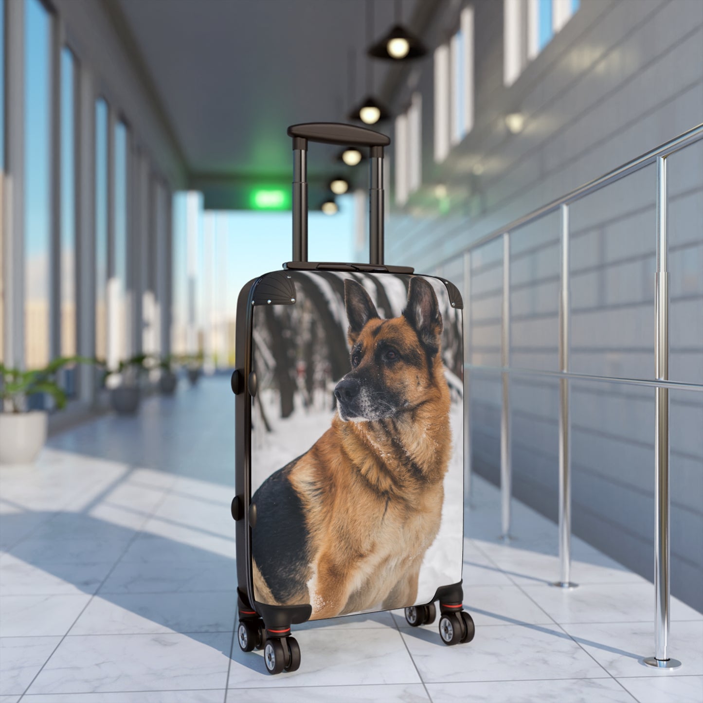 Dog Lover Suitcase Featuring a Beautiful German Shepherd Sloppily Sitting on the Snow