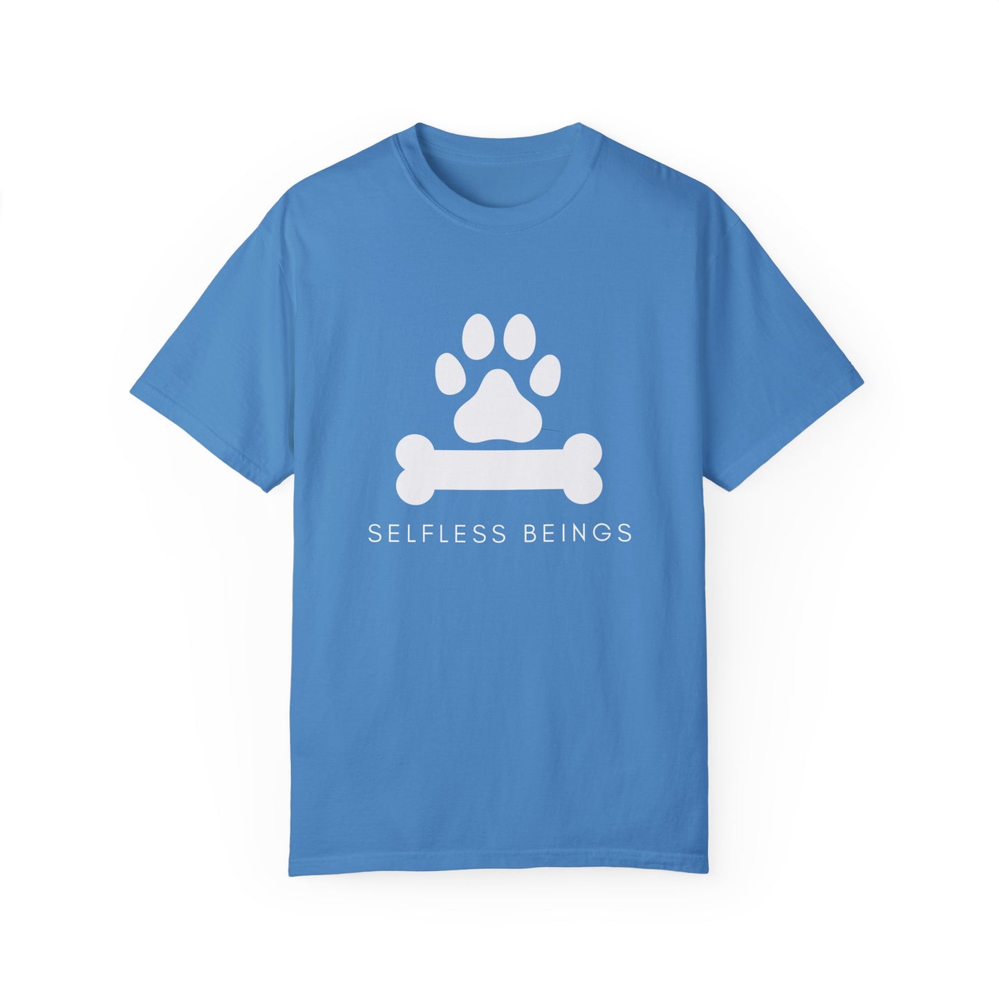 Unisex Dog Lover T-Shirt With Graphic of Dog Bone and Paw and Caption Selfless Beings