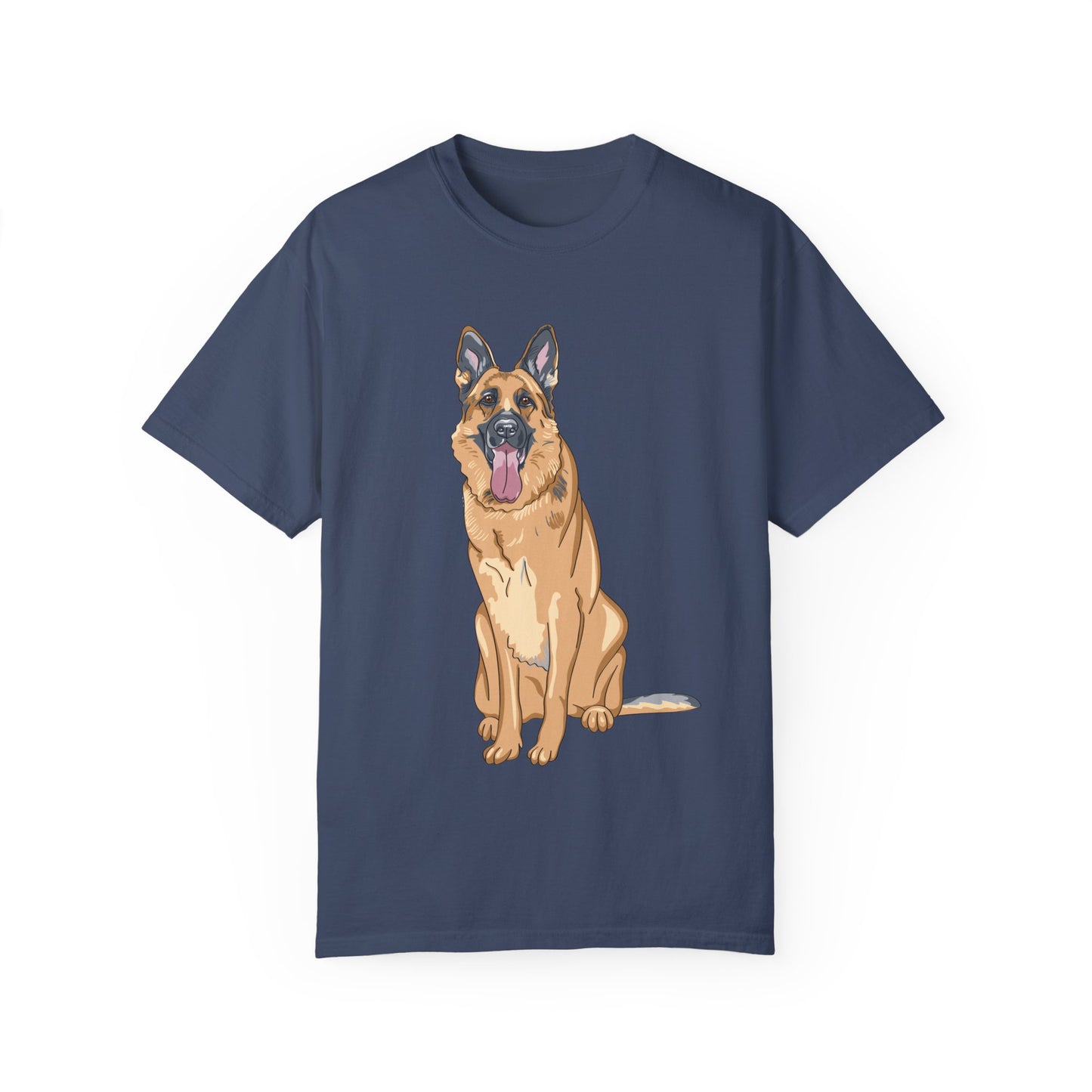 Unisex Dog Lover T-Shirt With Graphic of Giant German Shepherd Sloppily Sitting Leaving Tongue Out