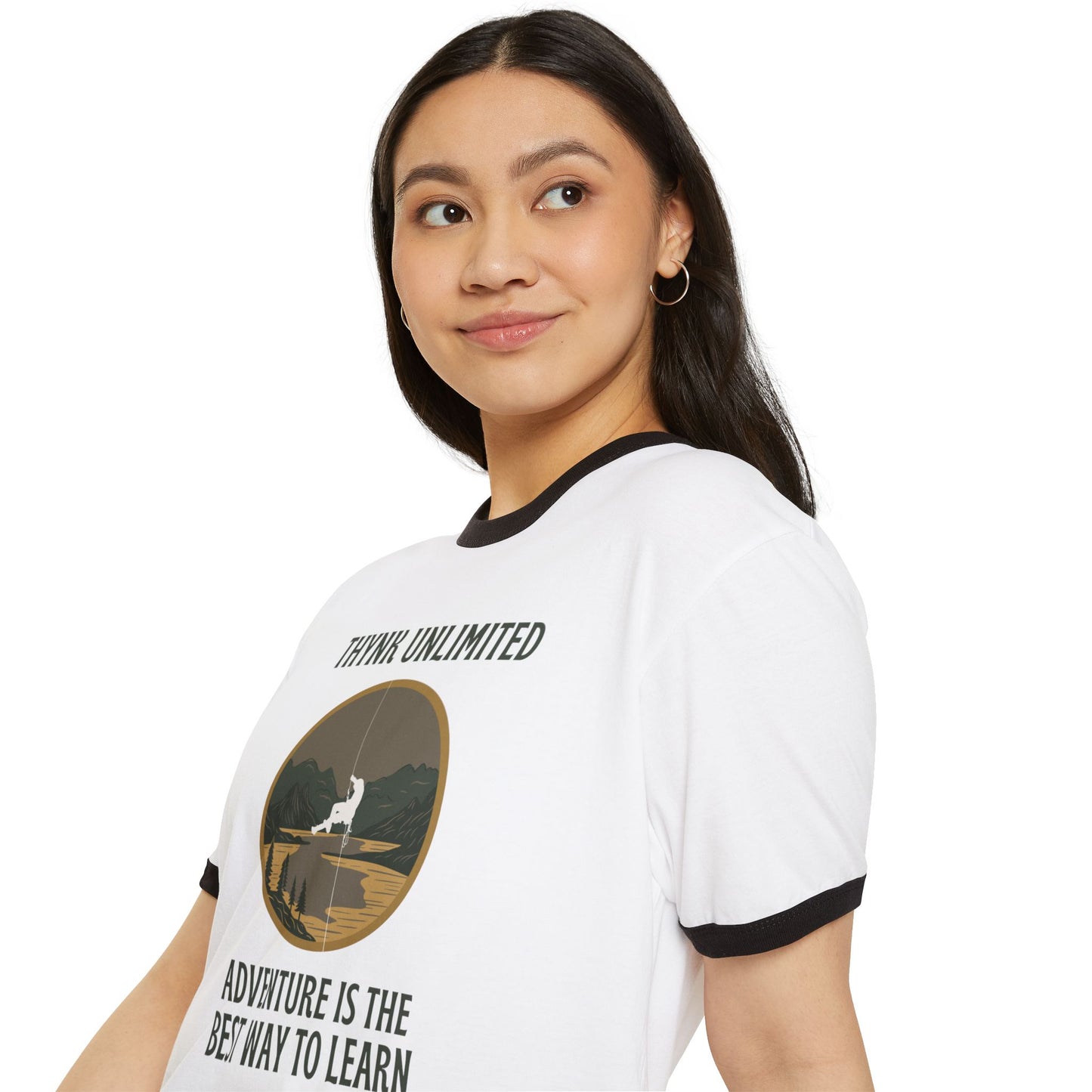 Unisex Adventure Ringer T-Shirt - Think Unlimited Casual Wear, Gift for Travelers, Nature Lovers, Unique Graphic Tee