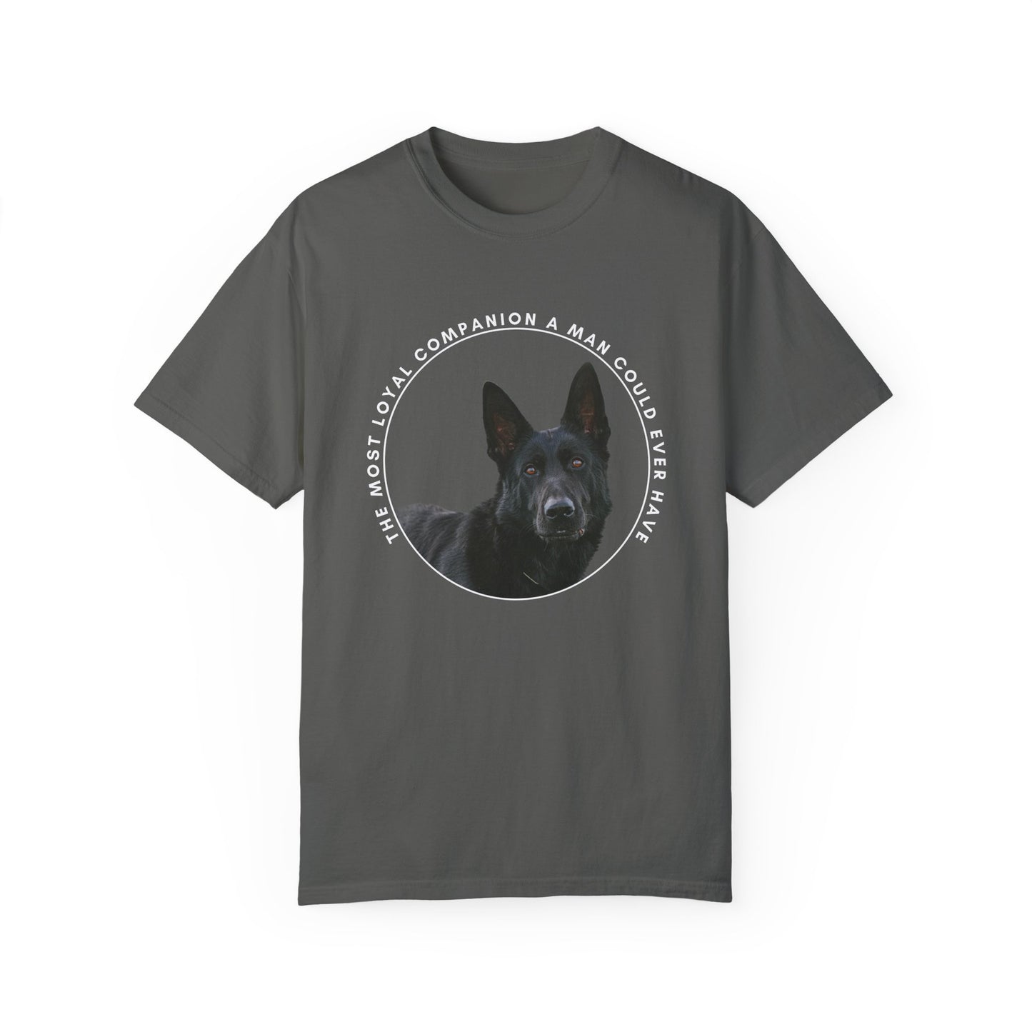 Unisex Dog Lover's T-Shirt With DDR German Shepherd and Quote The Most Loyal Companion a Man Could Ever Have