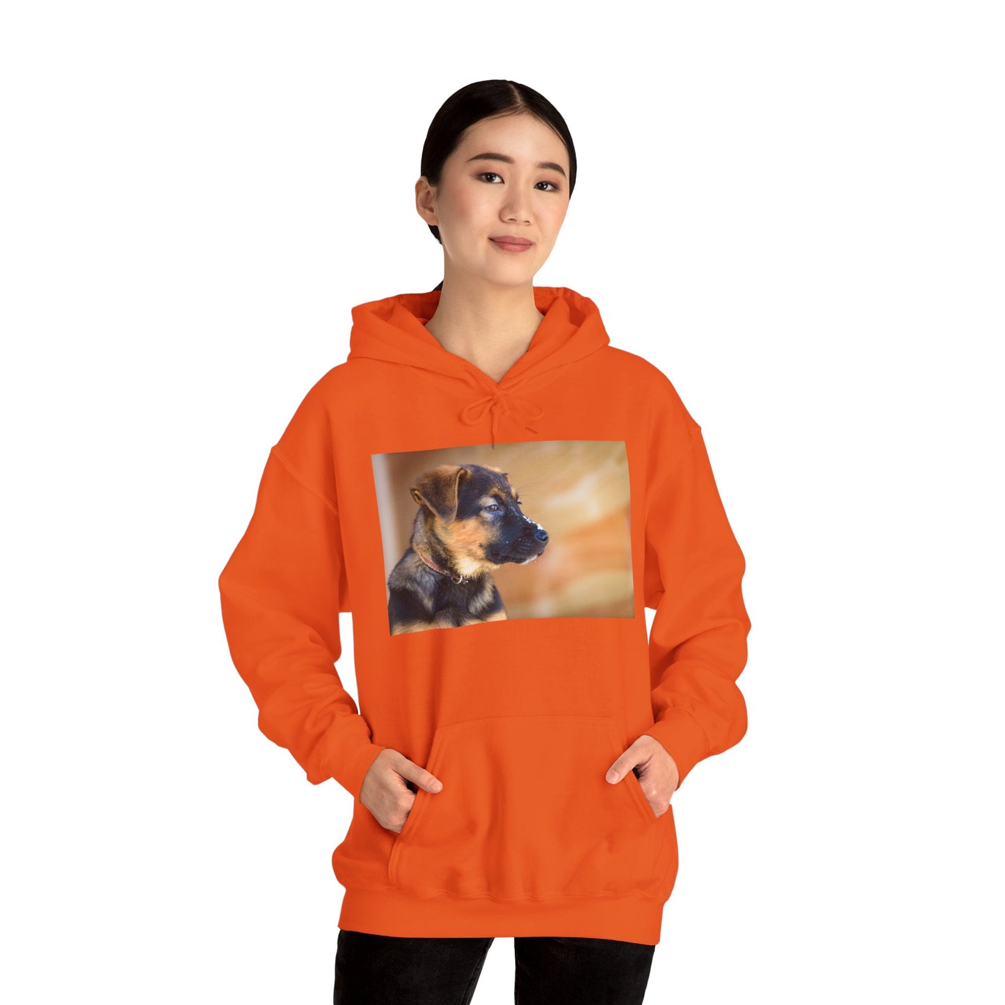 A Unisex Dog Lover Hoodie With a and Red German Shepherd Puppy With Floppy Ears