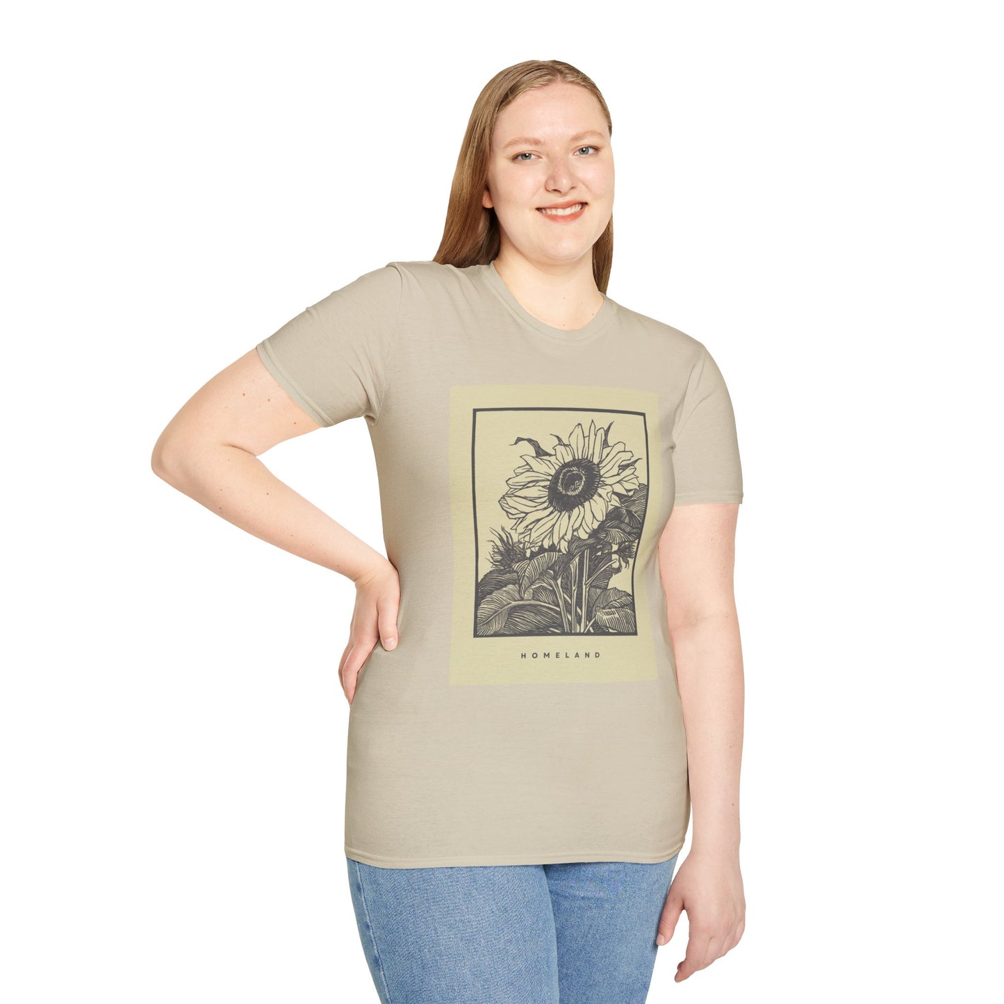 Vintage Sunflower Unisex T-Shirt, Softstyle Tee, Casual Wear, Nature Lover Gift, Summer Fashion, Homelands Design