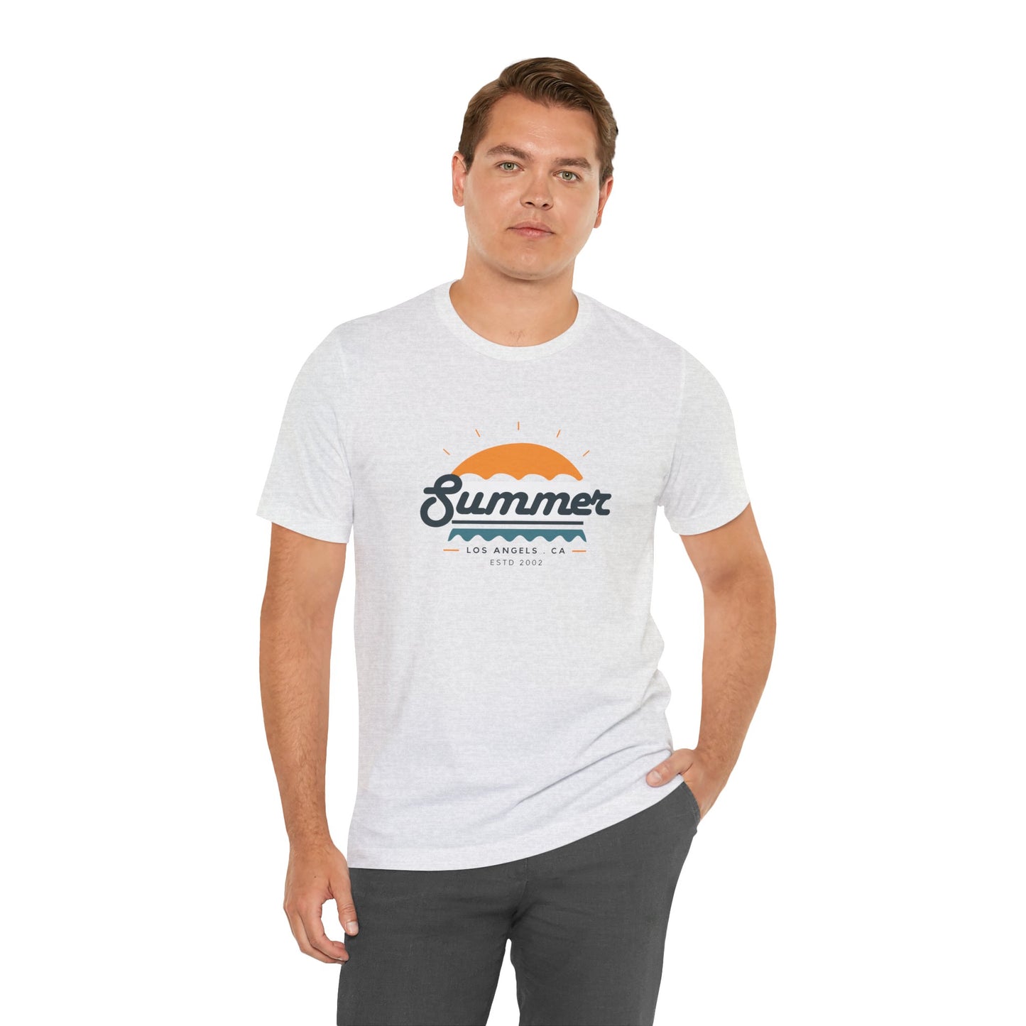 Summer Vibes Unisex Jersey Short Sleeve Tee, Beach Shirt, Casual Summer Wear, Gift for Friends, Coastal Adventure Top, LA Style Tee