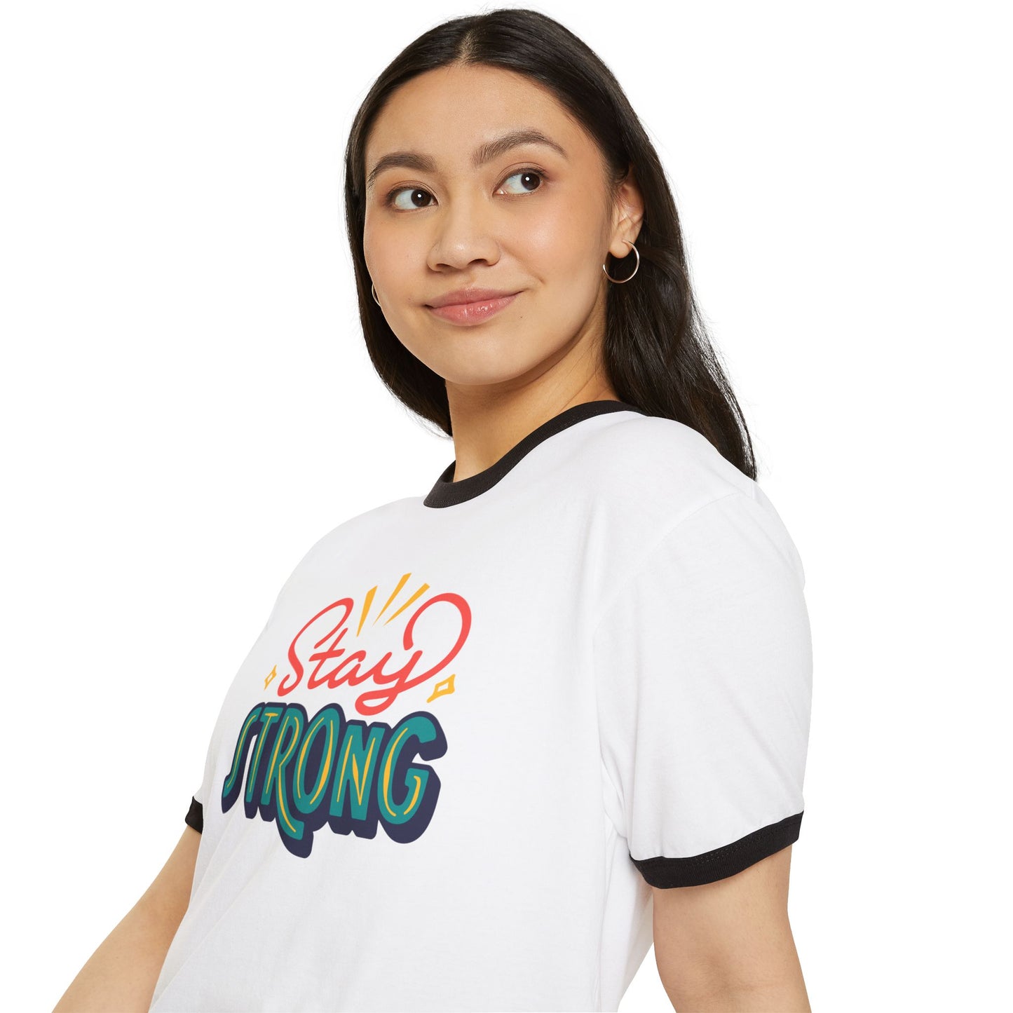 Stay Strong Unisex Cotton Ringer T-Shirt | Motivational Apparel, Gift for Friends, Positive Vibe Shirt, Casual Wear, Mental Health Awareness