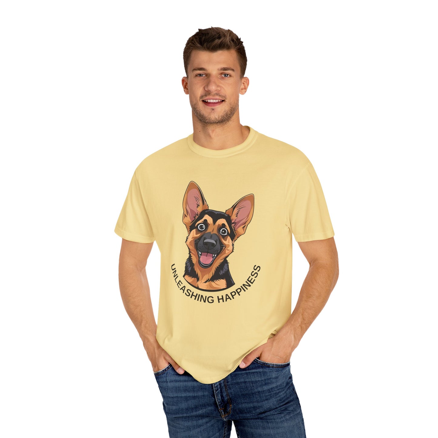 Happy Dog Graphic Tee, Unisex German Shepherd Puppy T-Shirt - Unleashing Happiness, Pet Lover Gift, Animal Lovers Apparel, Unique Dog Lover Shirt