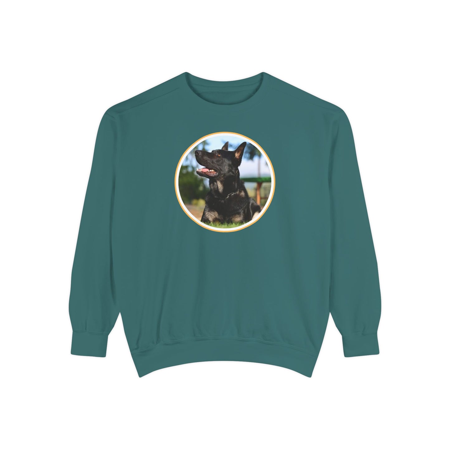 Unisex Dog Lover Sweatshirt With Close Up of Bicolor German Shepherd Inside Round Shape