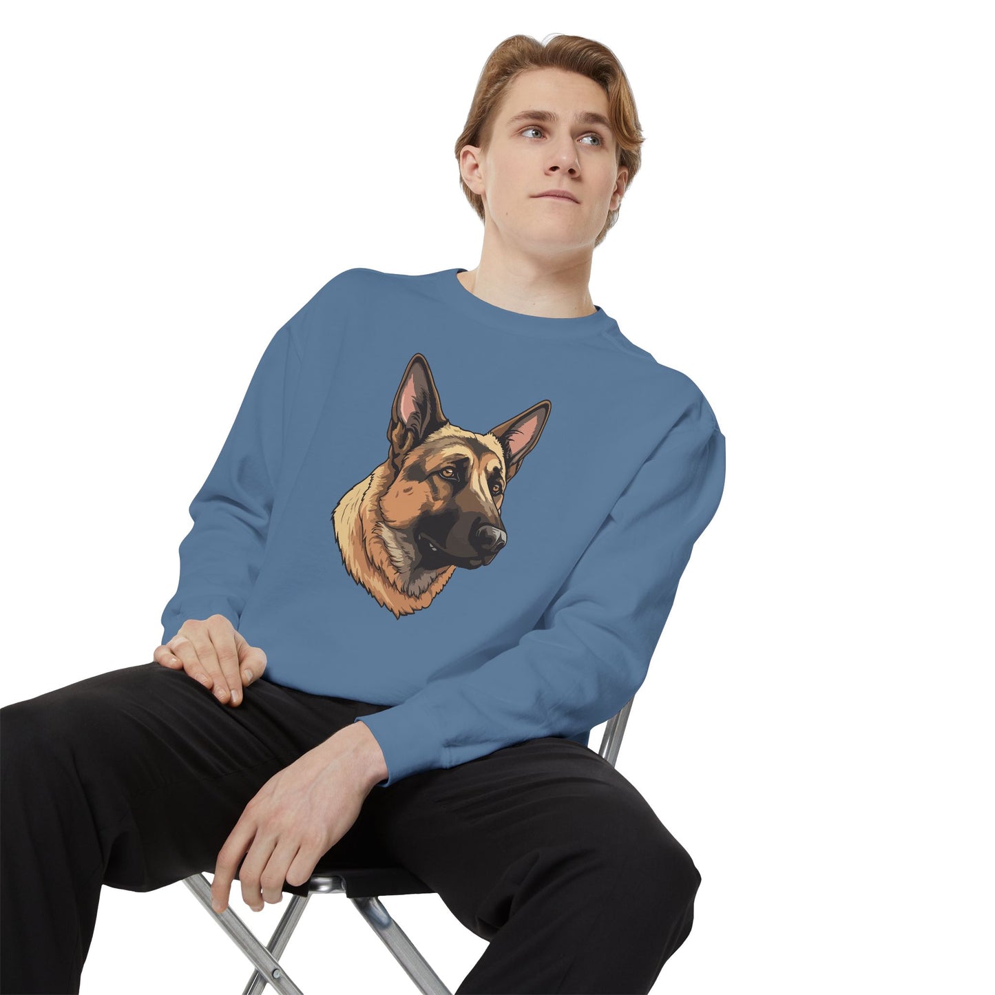 Unisex Dog Lover Sweatshirt With a Close Up Graphic of Serious German Shepherd