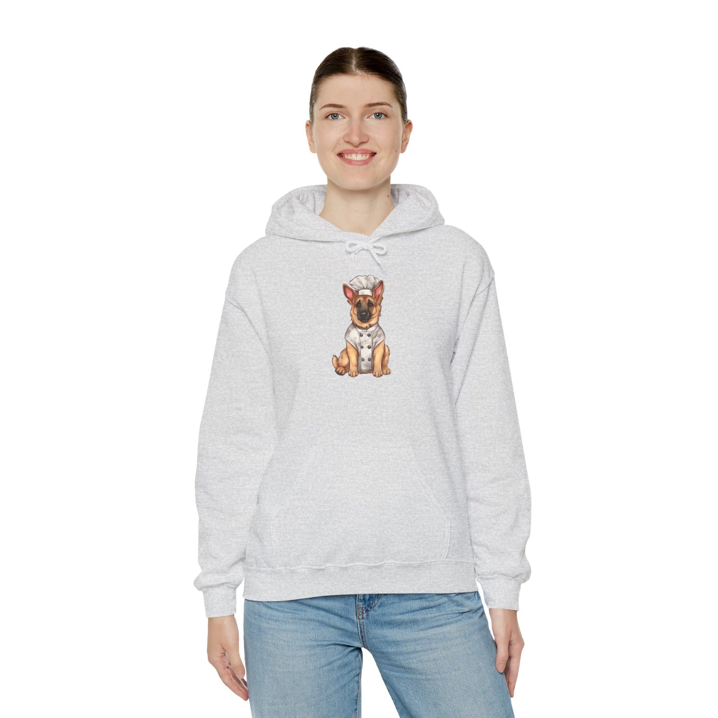 Unisex Dog Lover Hoodie With a Graphic of German Shepherd Wearing Chef Suit