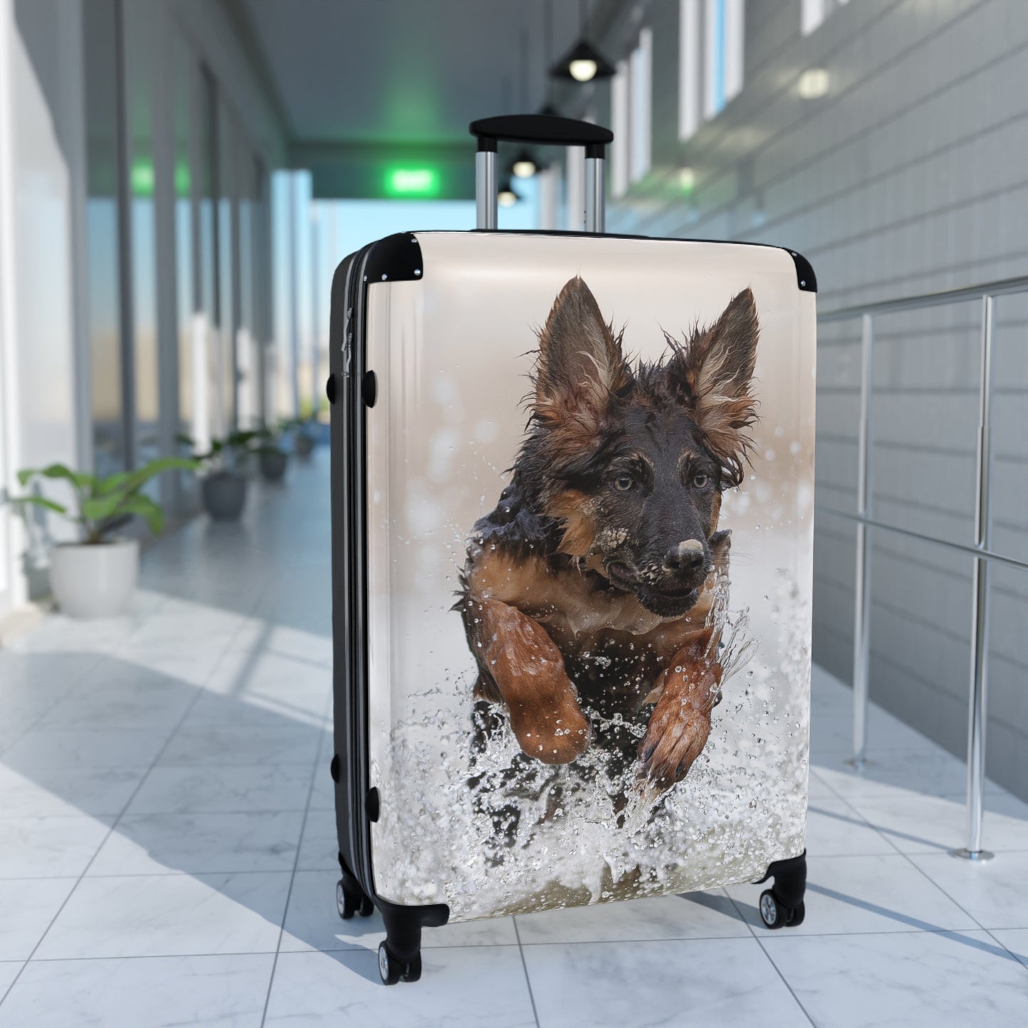 Dog Lover's Suitcase Featuring German Shepherd Jumping In The Water