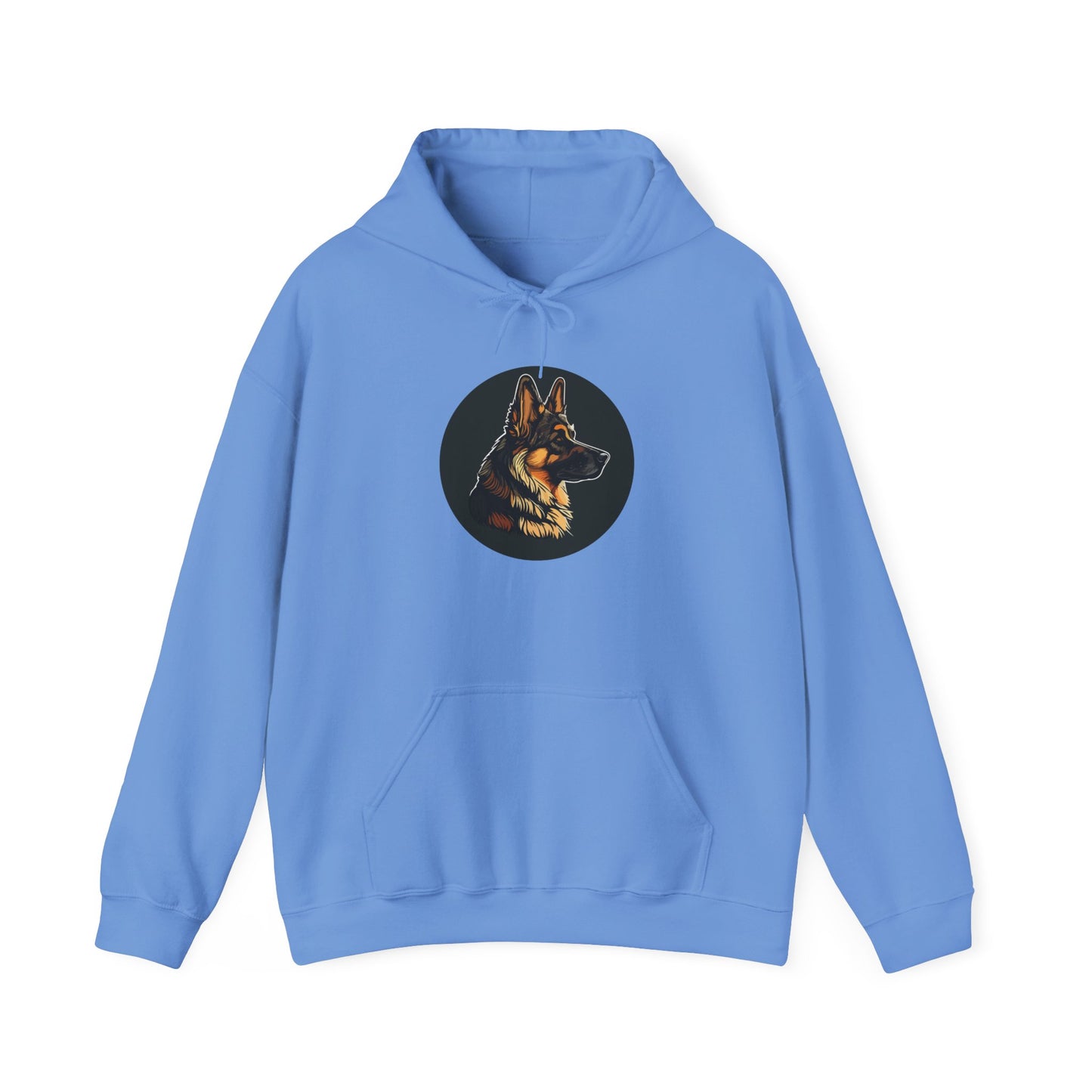 Unisex Dog Lover Hoodie With a Close Up Graphic of a German Shepherd Inside a Black Circle