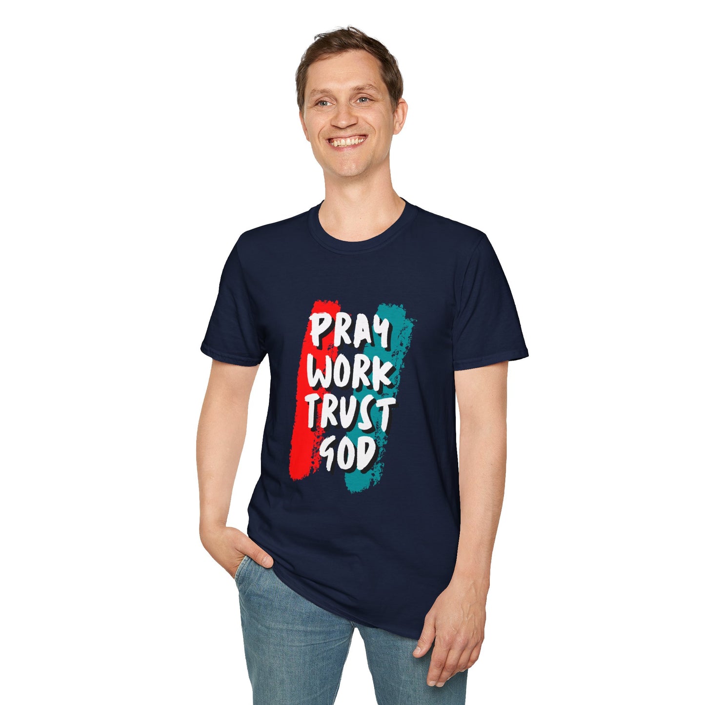 Inspiration Unisex T-Shirt - Pray, Work, Trust God, Motivational Tee, Faith-Based Apparel, Casual Wear, Gift for Believers, Christian Clothing