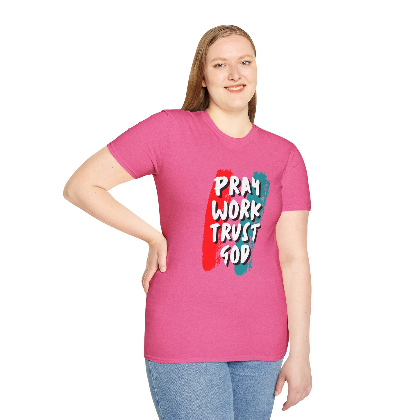 Inspiration Unisex T-Shirt - Pray, Work, Trust God, Motivational Tee, Faith-Based Apparel, Casual Wear, Gift for Believers, Christian Clothing