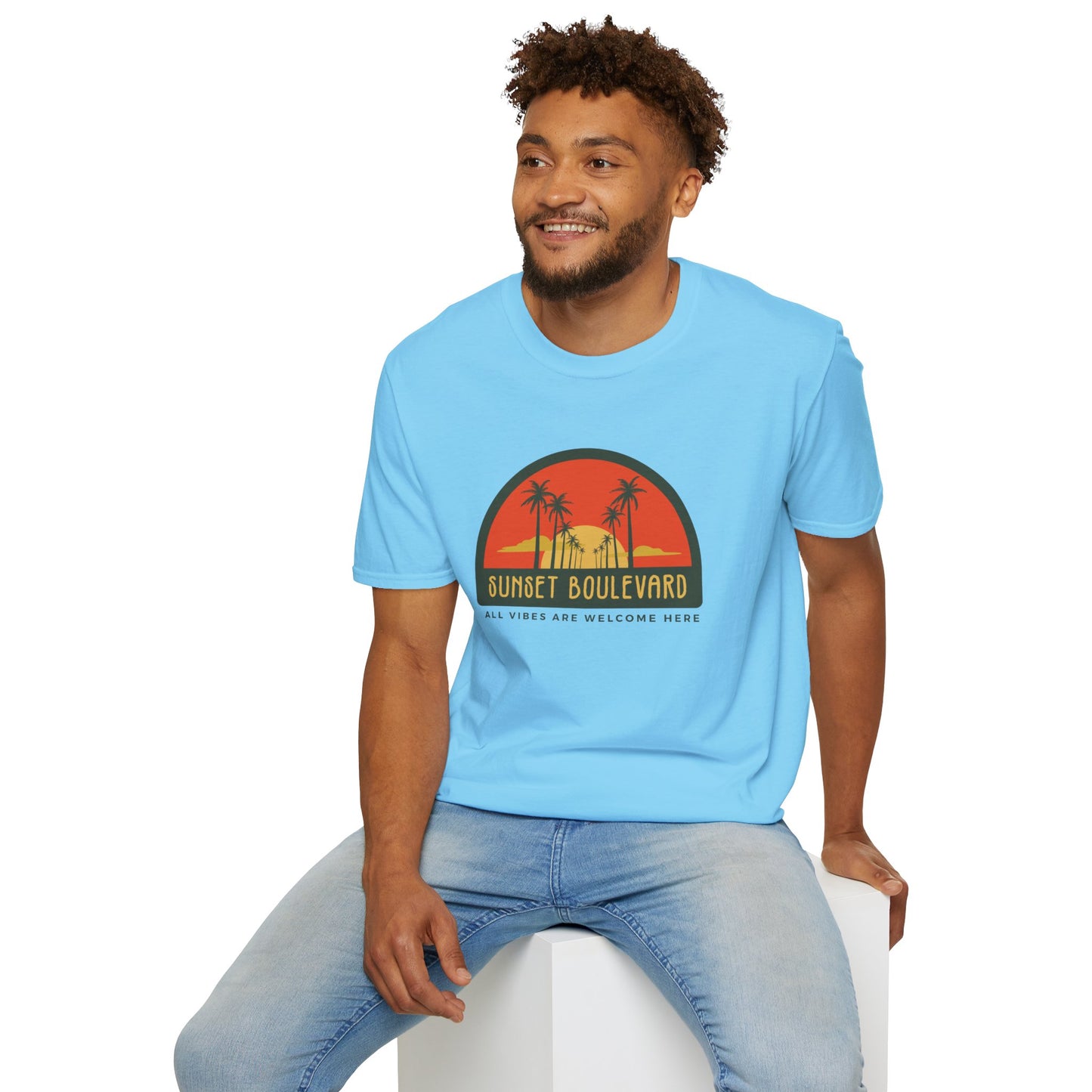 Sunset Boulevard Unisex Softstyle T-Shirt, Retro Beach Tee, Vacation Shirt, Summer Apparel, Travel Gift