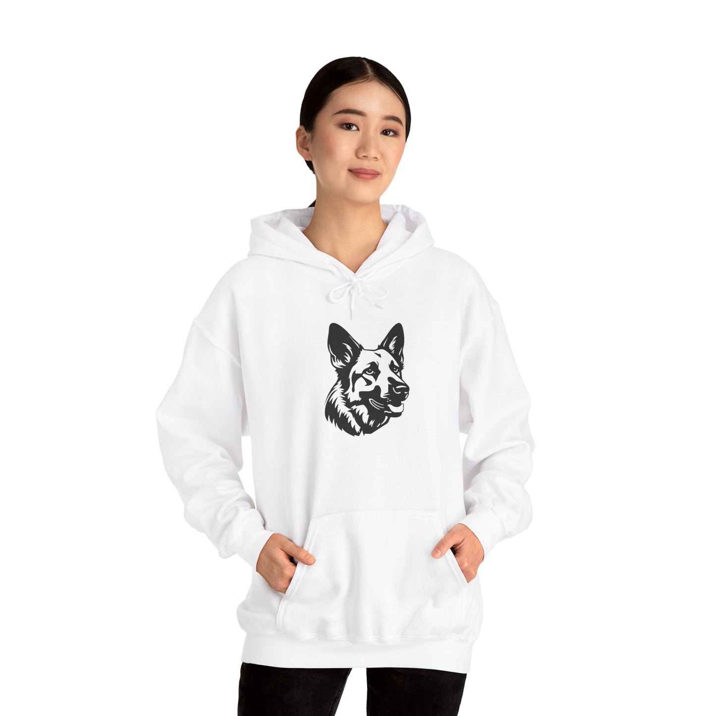 Unisex Dog Lover Hoodie With a Close Up Graphic of Black and White German Shepherd Mouth Opened