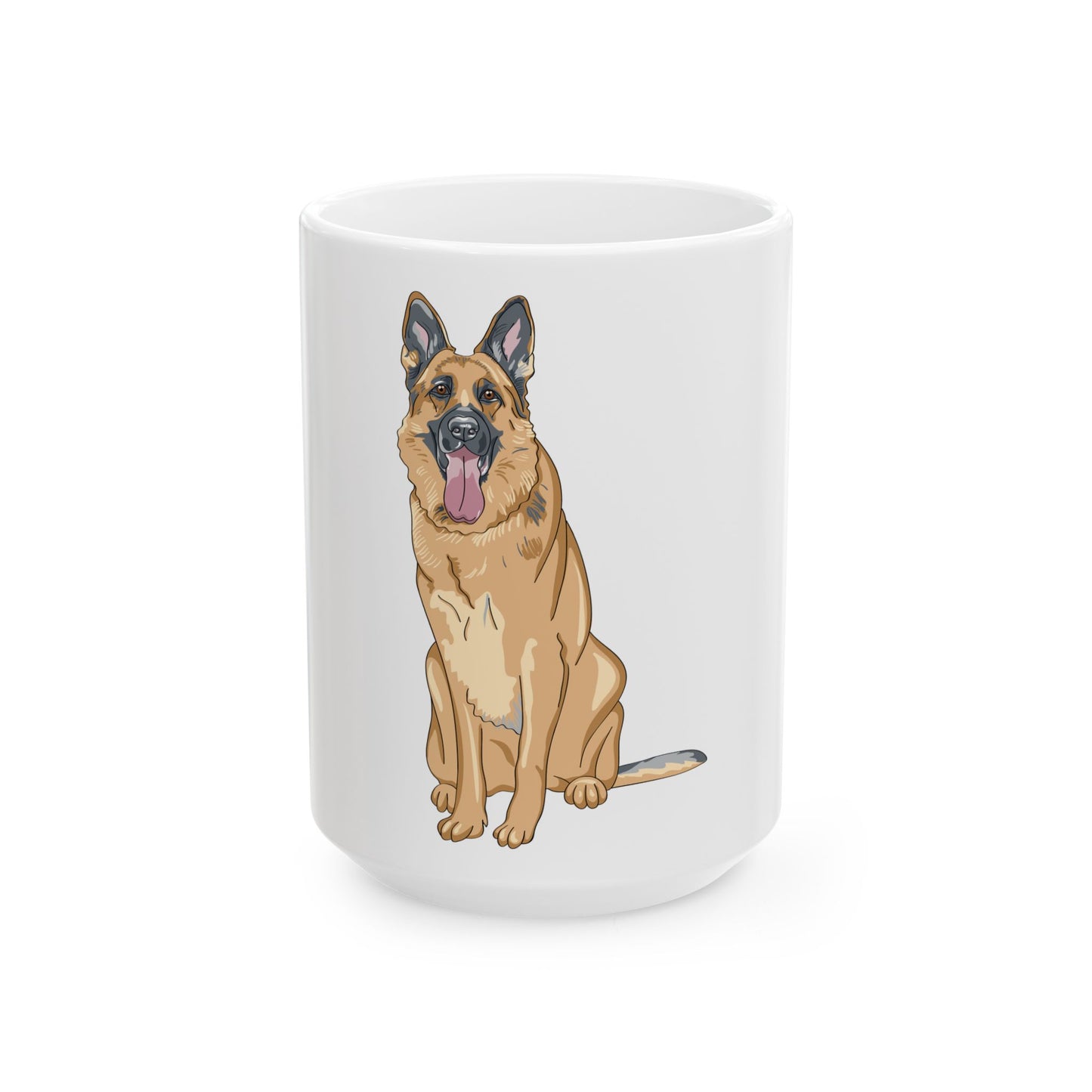White Dog Lover Ceramic 15oz Mug With a Graphic of Showline German Shepherd Sloppily Sitting