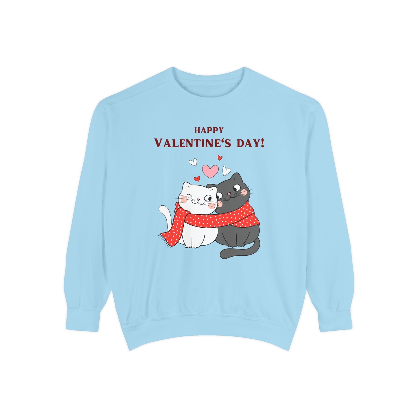 Unisex Valentine's Day Sweatshirt With Black and Grey Cat Couple and Caption Happy Valentine's Day