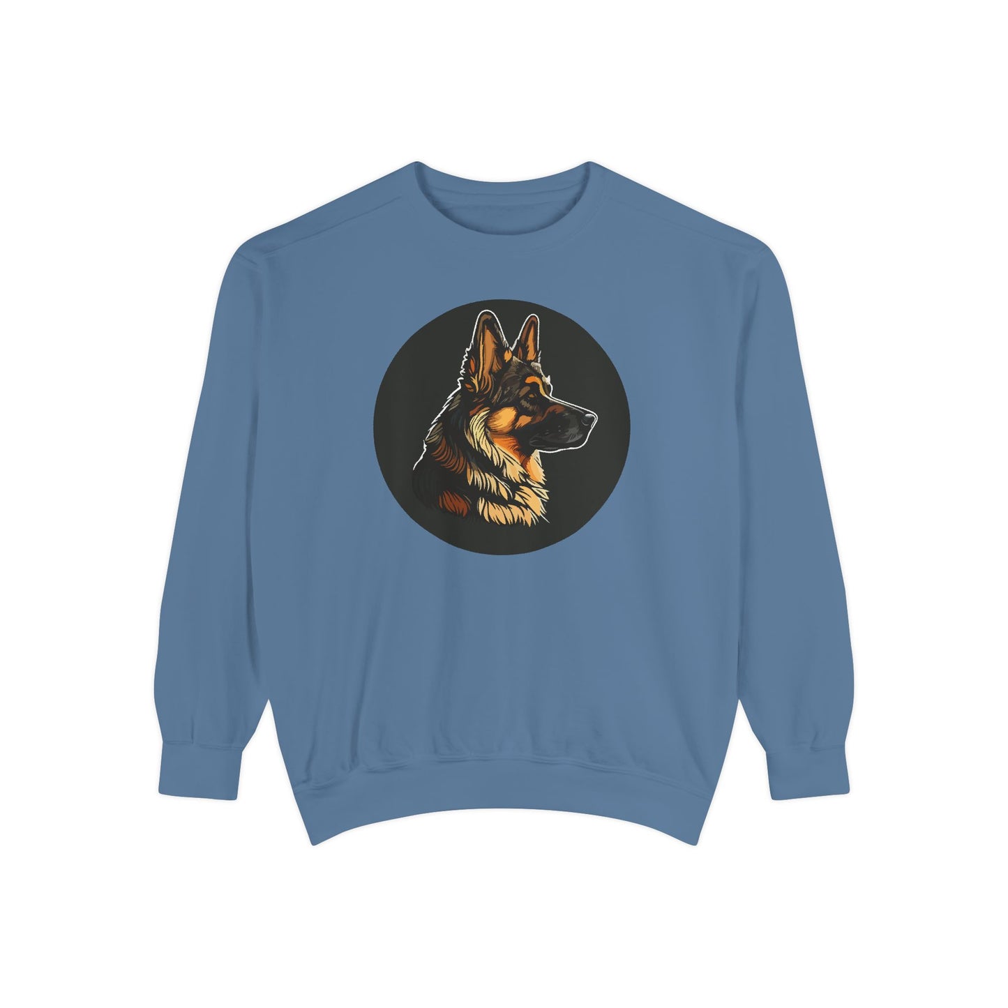 Unisex Dog Lover Sweatshirt With a Close Up Graphic of a German Shepherd Inside a Black Circle