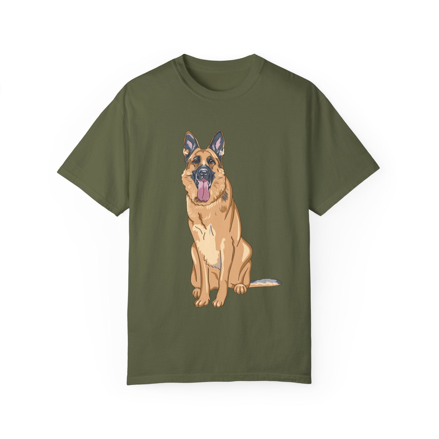 Unisex Dog Lover T-Shirt With Graphic of Giant German Shepherd Sloppily Sitting Leaving Tongue Out