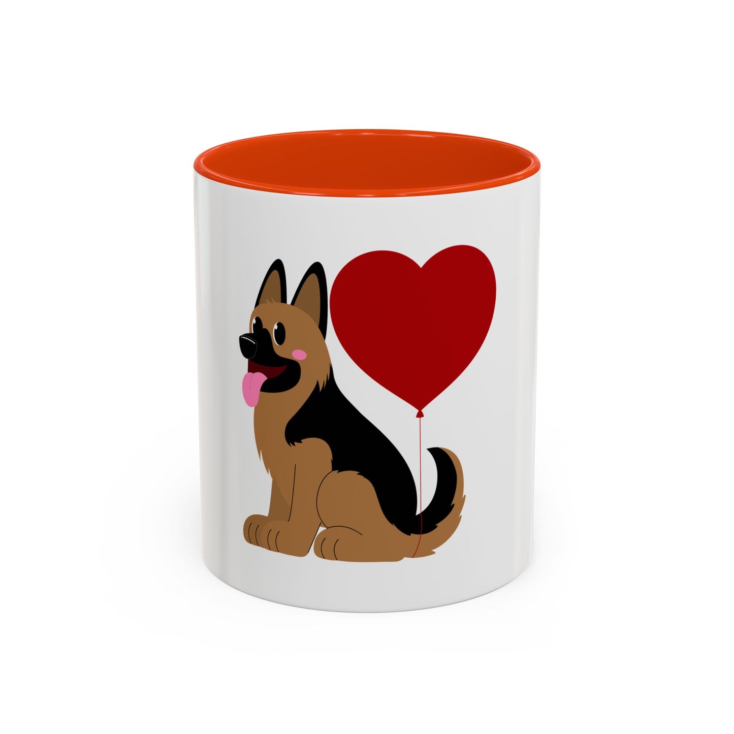 Glossy Ceramic Dog Lover Mug With a Graphic of German Shepherd Puppy and Heart Shaped Balloon Attached With Tail