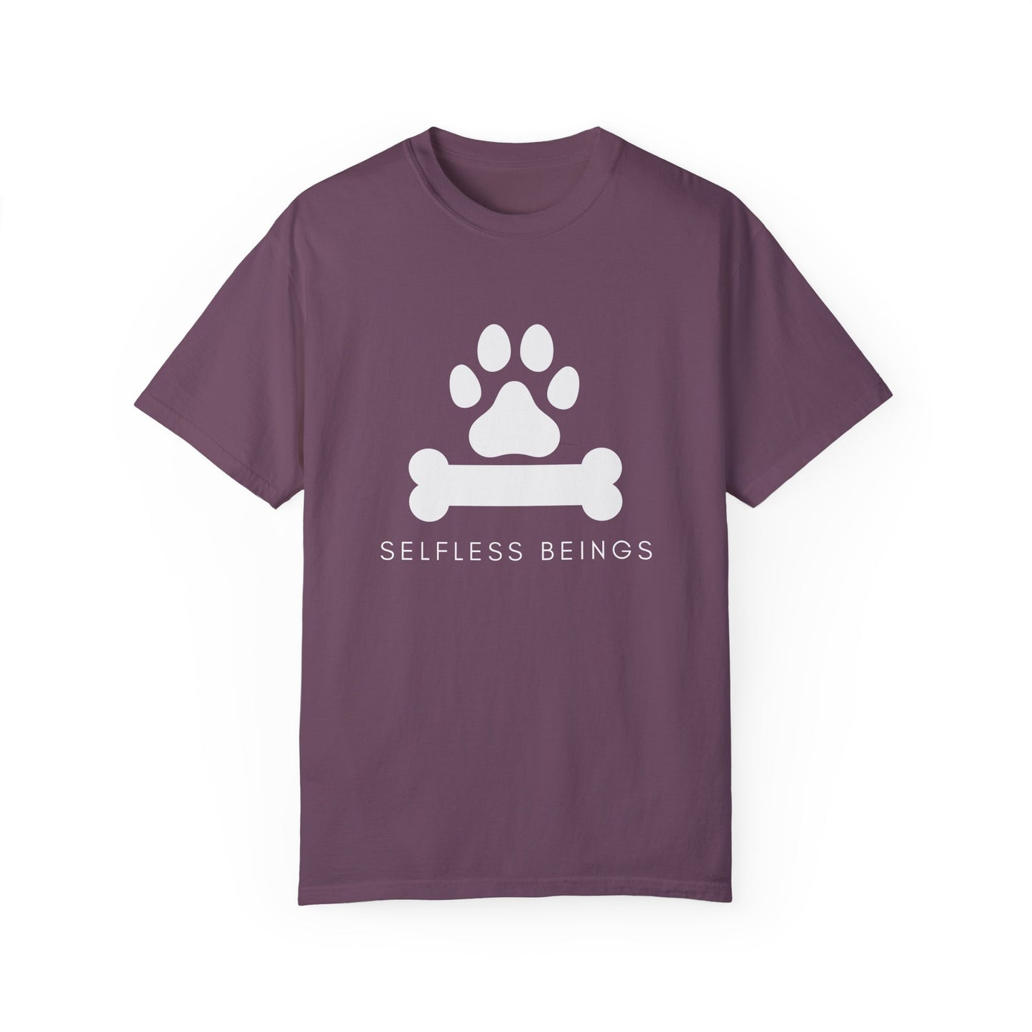 Unisex Dog Lover T-Shirt With Graphic of Dog Bone and Paw and Caption Selfless Beings