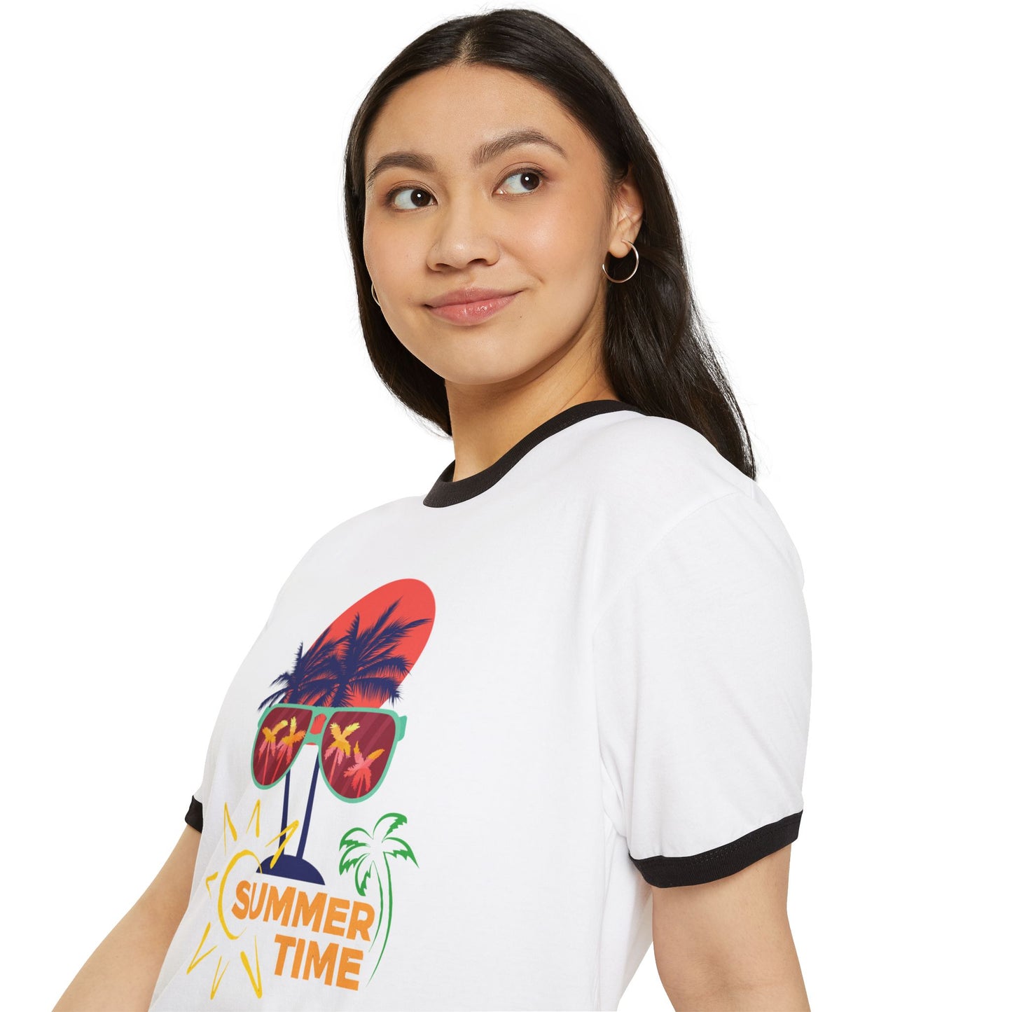 Summer Vibes Unisex Cotton Ringer T-Shirt, Fun Tropical Tee, Beachwear, Vacation Shirt, Gift for Him/Her, Summer Time Design
