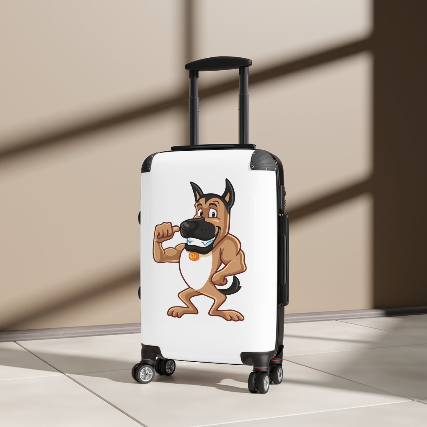 Dog Lover Suitcase Featuring a Funny Cartoon of Muscular German Shepherd Standing on Two Legs