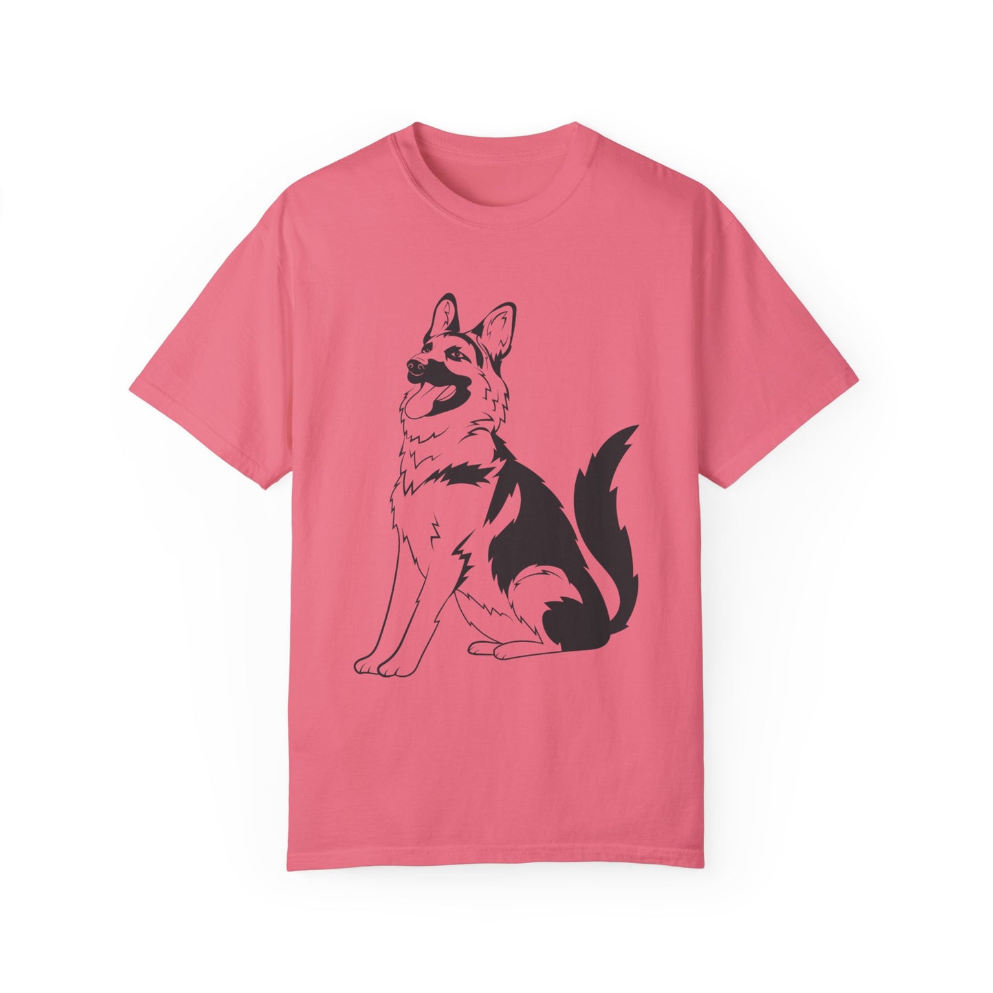 Unisex Dog Lover T-Shirt With a Graphic of Black and Transparent German Shepherd Sloppily Sitting