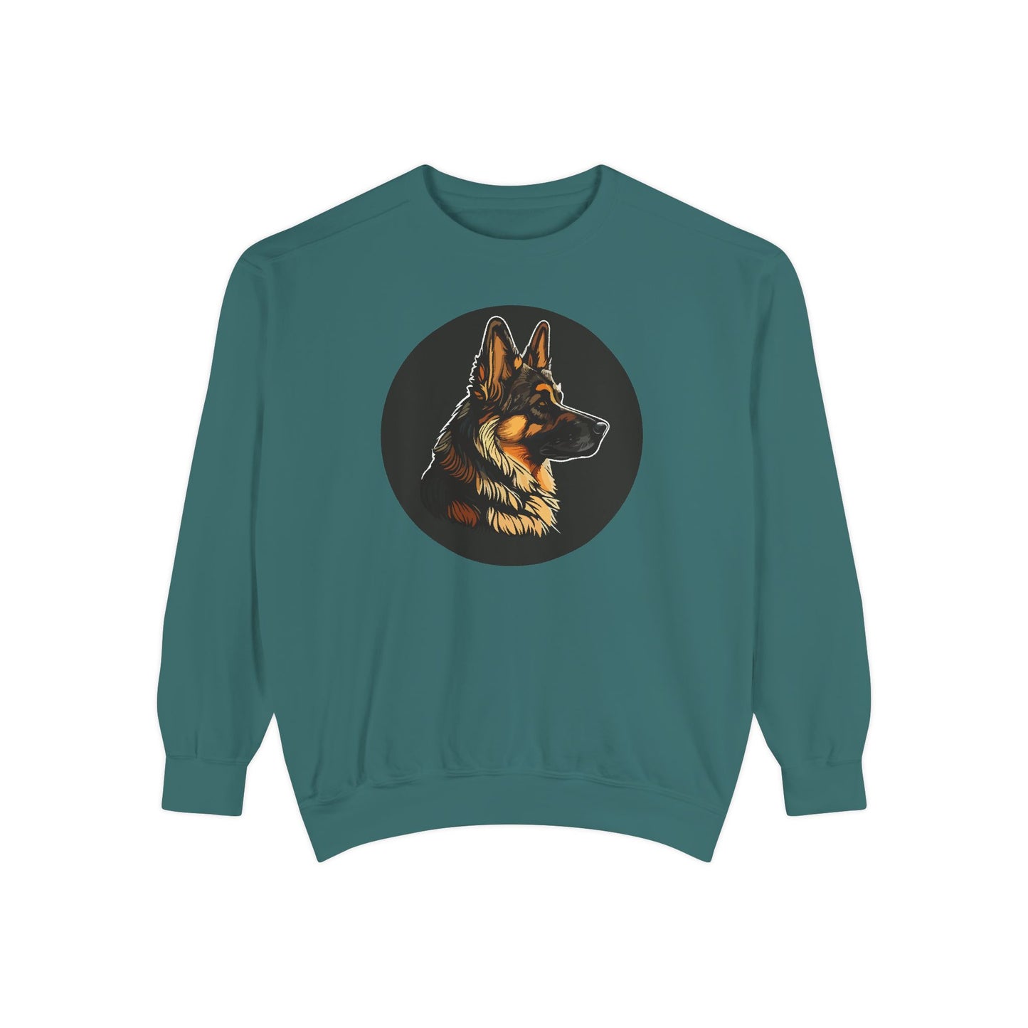 Unisex Dog Lover Sweatshirt With a Close Up Graphic of a German Shepherd Inside a Black Circle