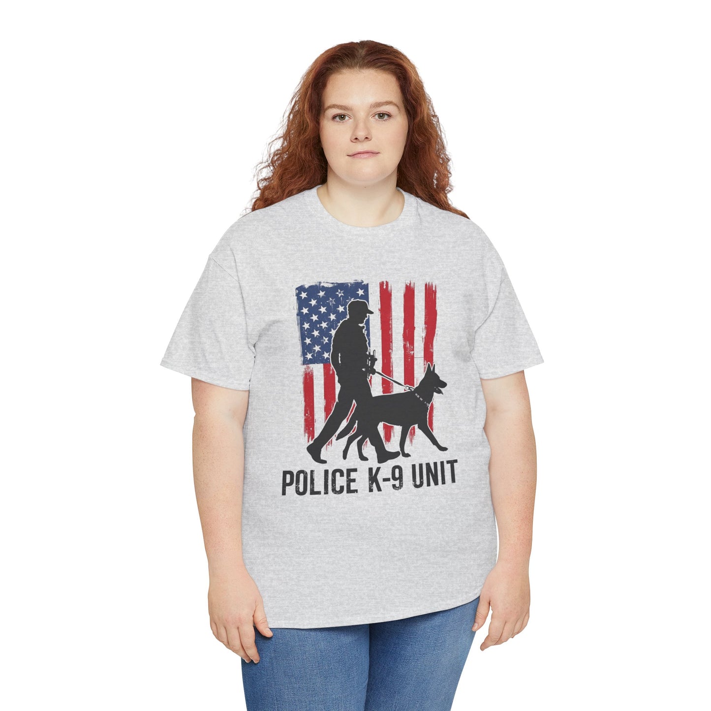 Patriotic Police K-9 Unit Heavy Cotton Tee, Unisex Cotton Shirt for Dog Lovers, Law Enforcement Apparel, Gifts for Police Officers