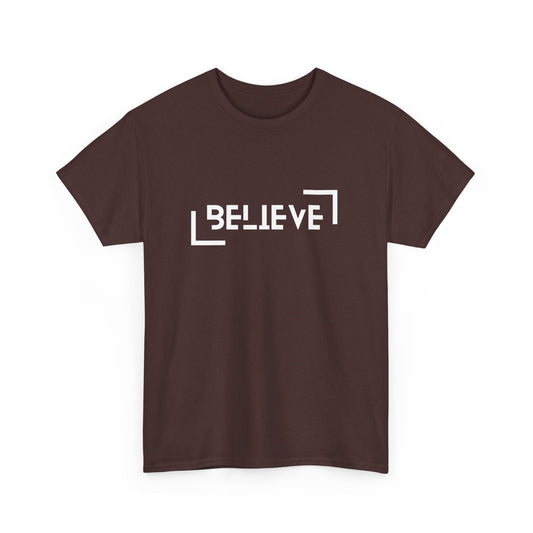 Unisex Heavy Cotton Tee - "Believe" Inspirational Shirt, Motivational Gift, Casual Wear, Everyday Tee, Statement Apparel