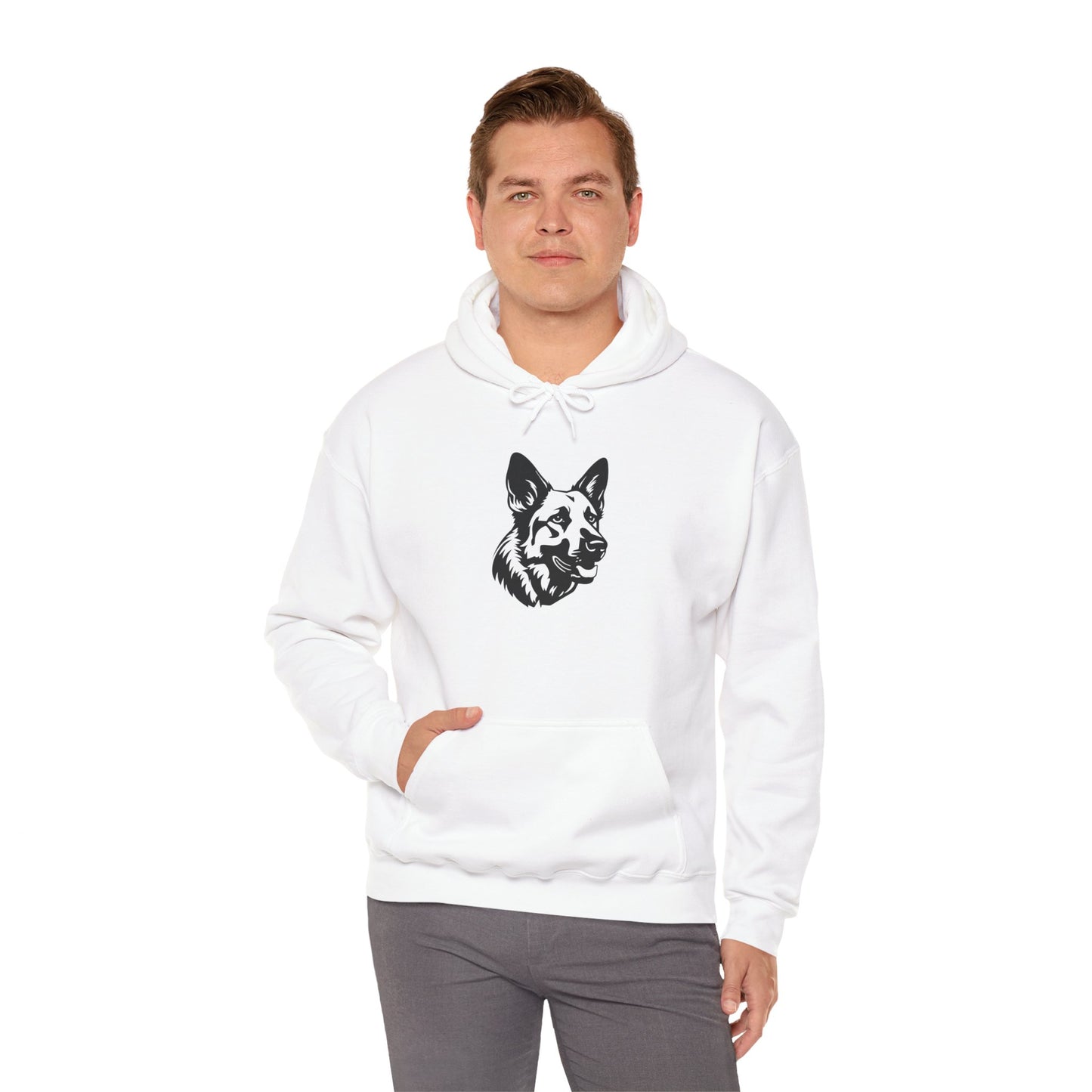 Unisex Dog Lover Hoodie With a Close Up Graphic of Black and White German Shepherd Mouth Opened