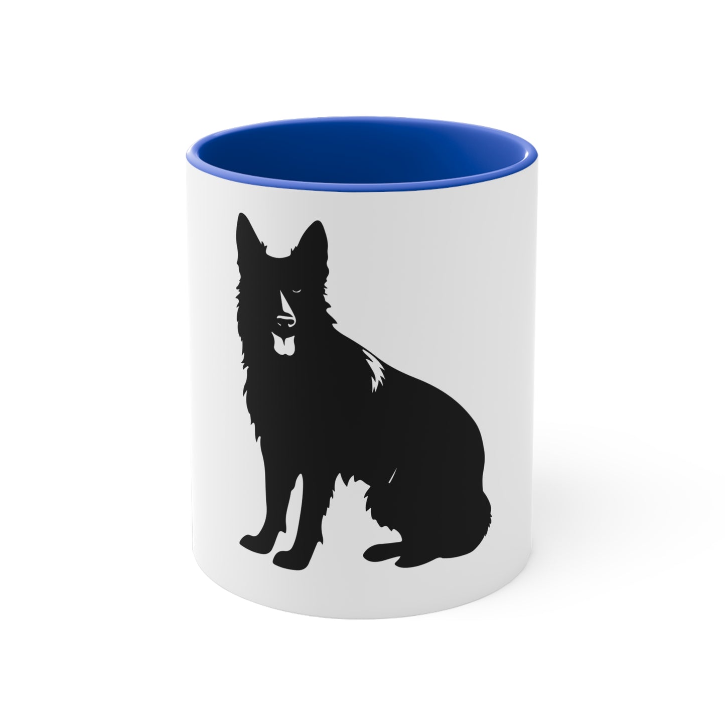 Accent 11oz Dog Lover Mug With a Graphic of Solid Black German Shepherd Sloppily Sitting