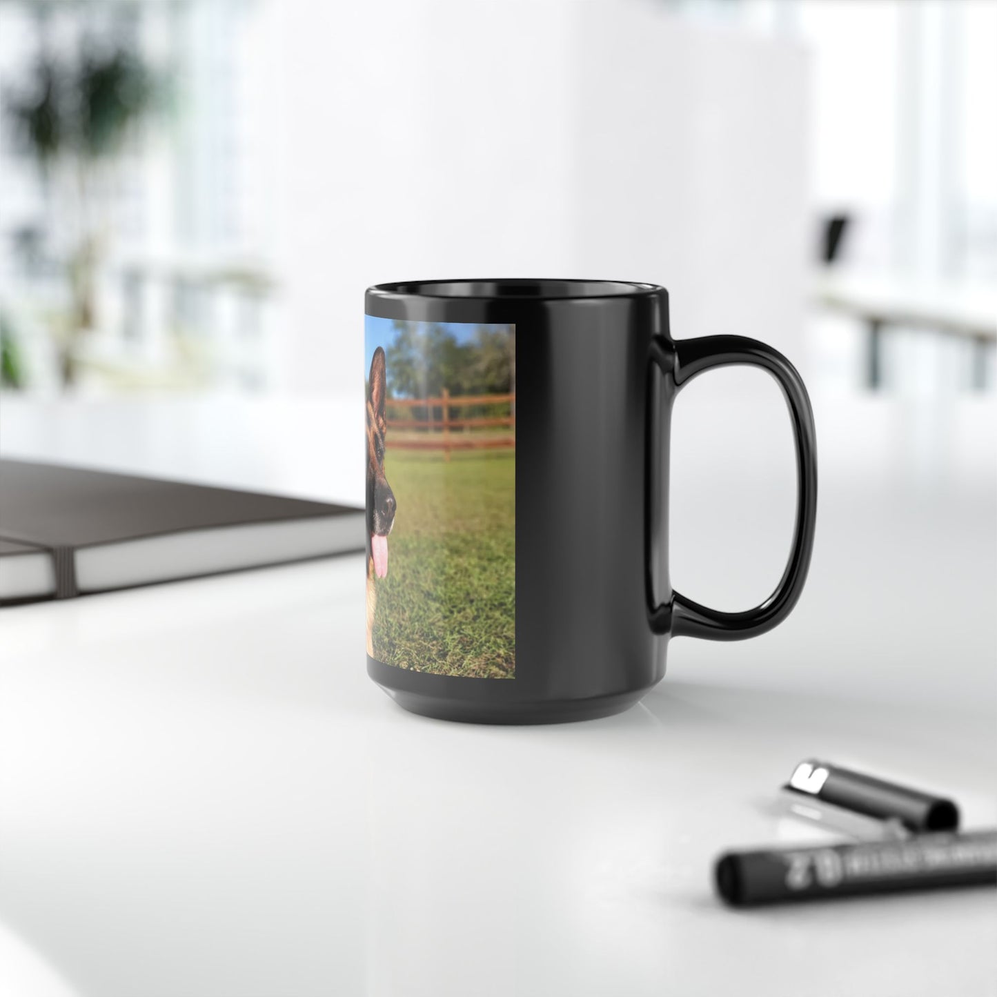 Black Dog Lover Black Ceramic Mug 15oz With a Showline German Shepherd