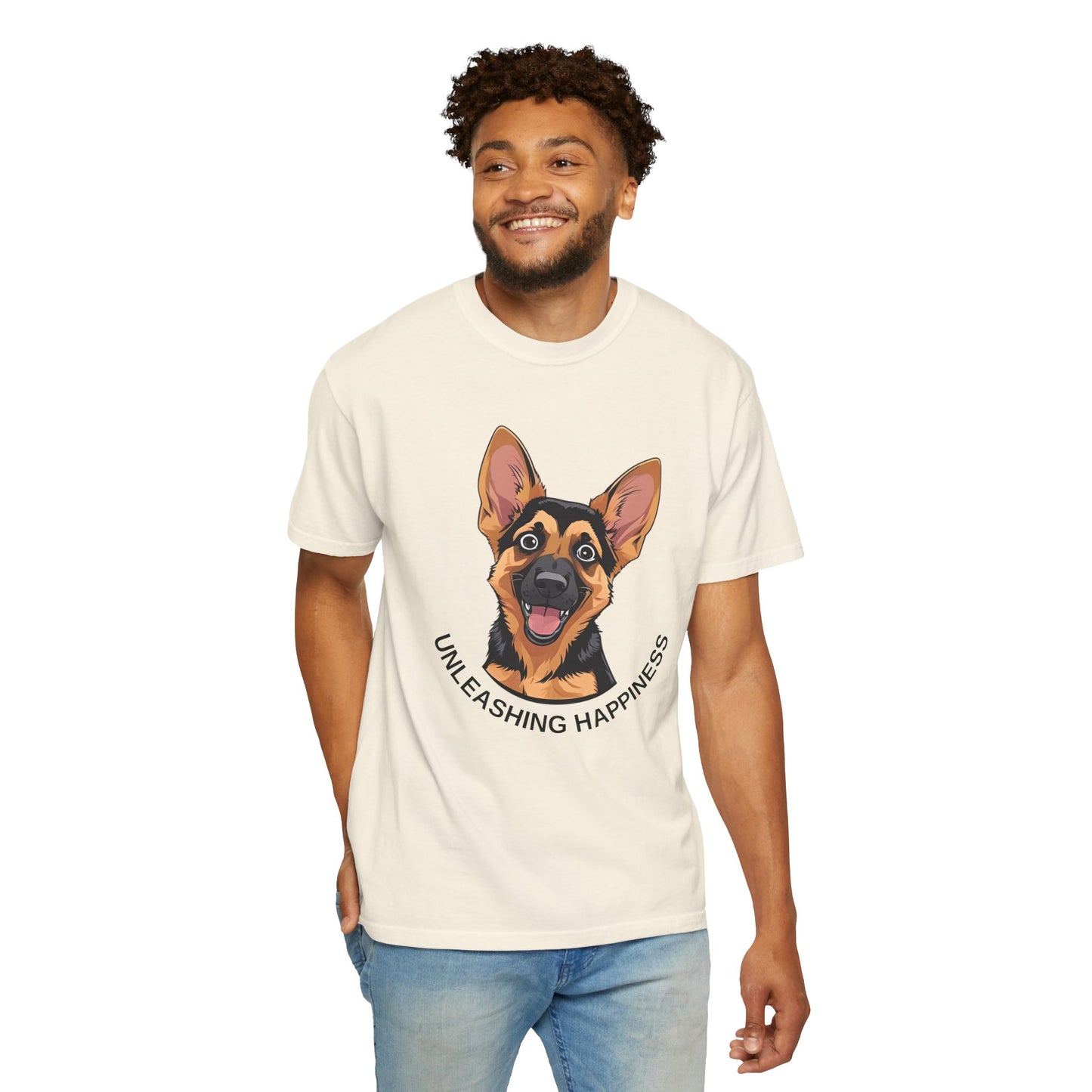 Happy Dog Graphic Tee, Unisex German Shepherd Puppy T-Shirt - Unleashing Happiness, Pet Lover Gift, Animal Lovers Apparel, Unique Dog Lover Shirt